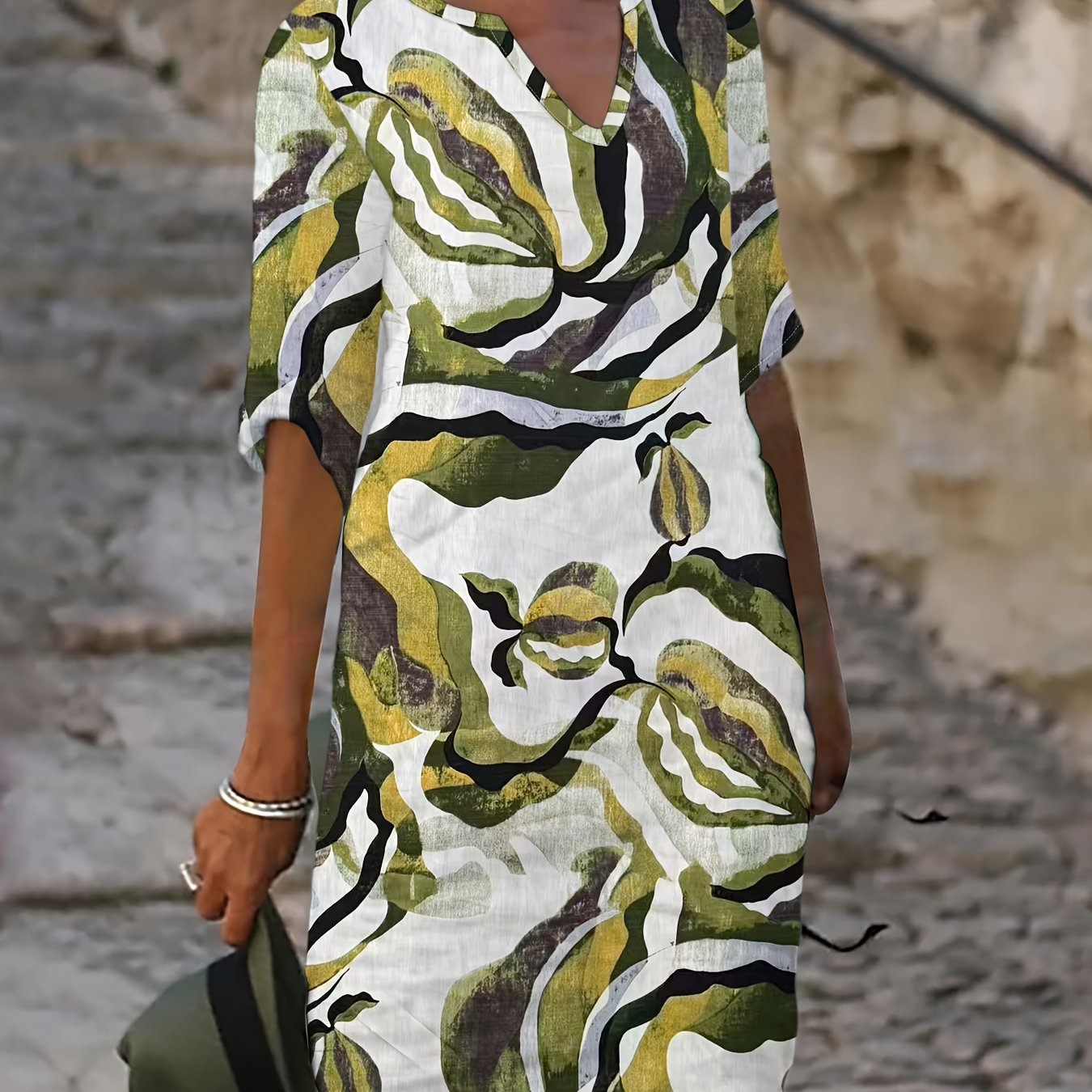 Damen Casual Kleid mit V-Ausschnitt und Blumenprint