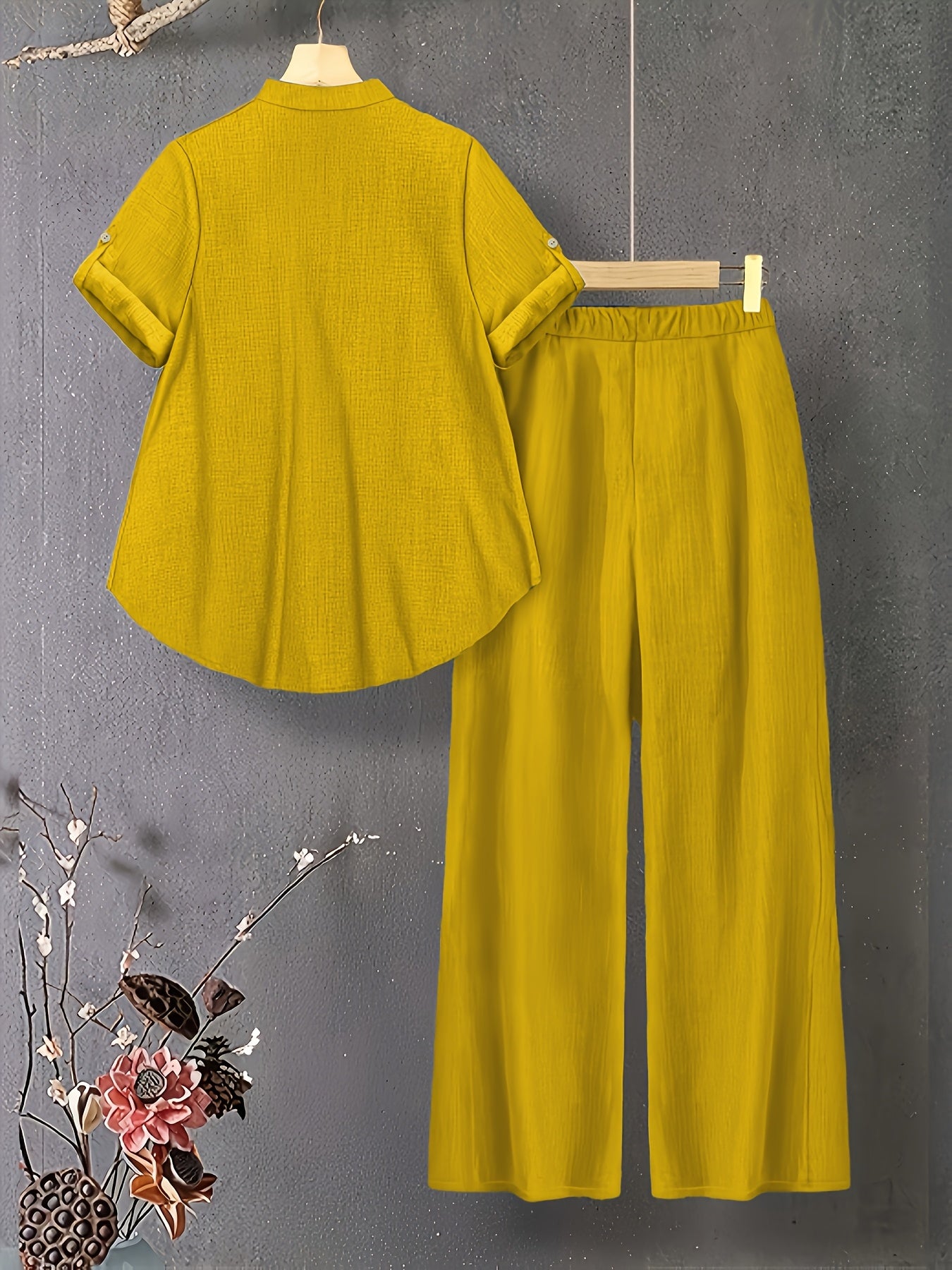 Damen Zweiteiler mit V-Ausschnitt Top und Elastischer Hose