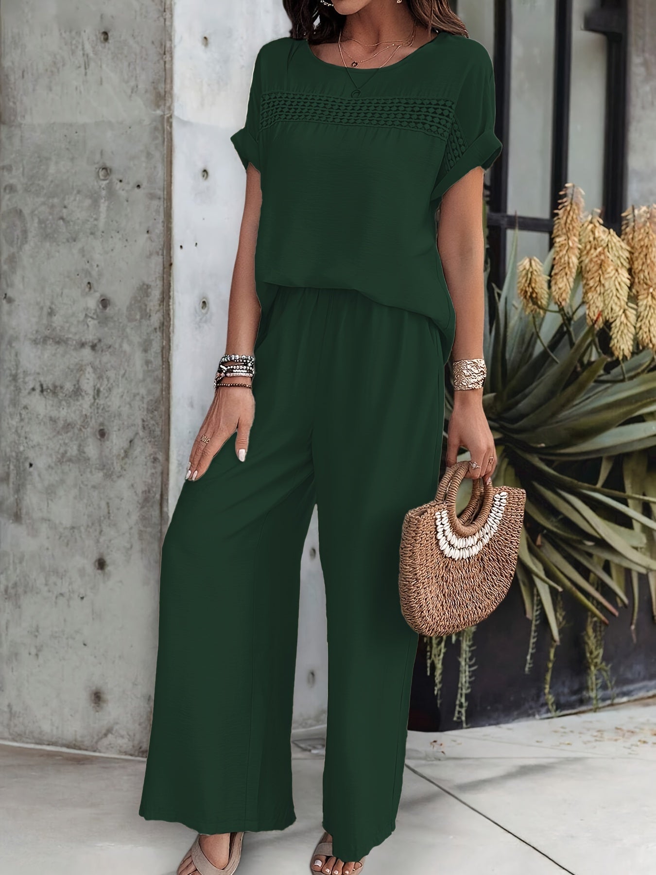 Damen Elegantes Set mit Kurzarmtop und Hose
