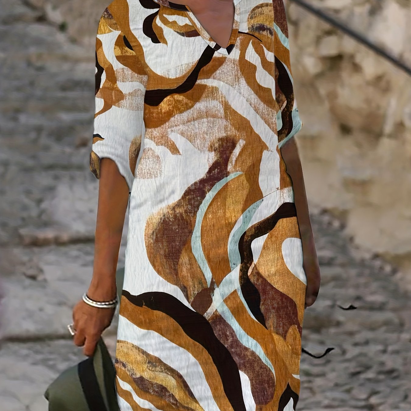 Damen Casual Kleid mit V-Ausschnitt und Blumenprint