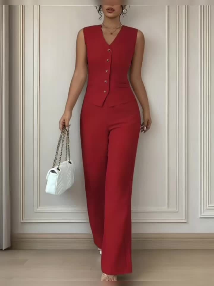 Damen Business Casual Set mit Weste und Gerader Hose