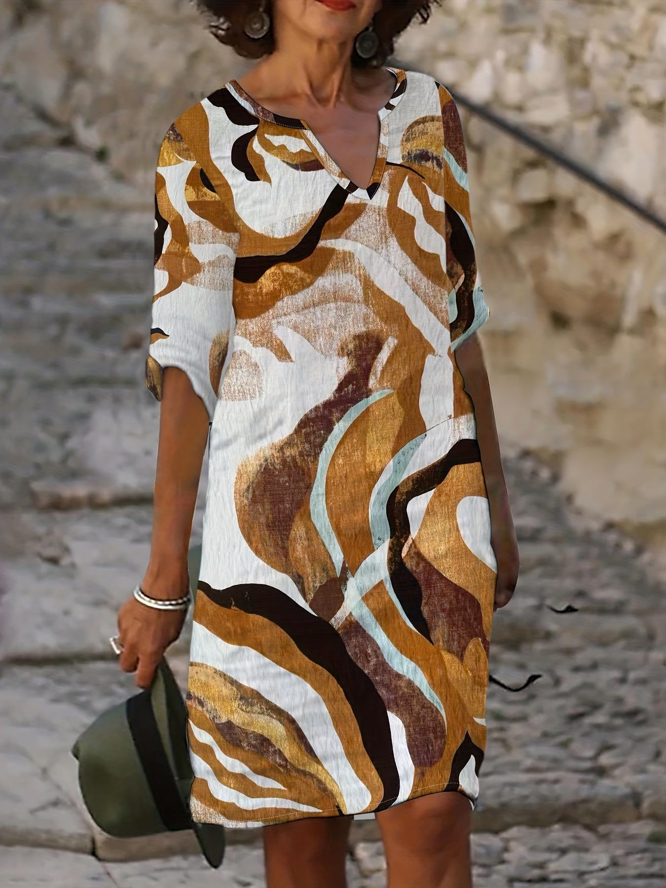 Damen Casual Kleid mit V-Ausschnitt und Blumenprint