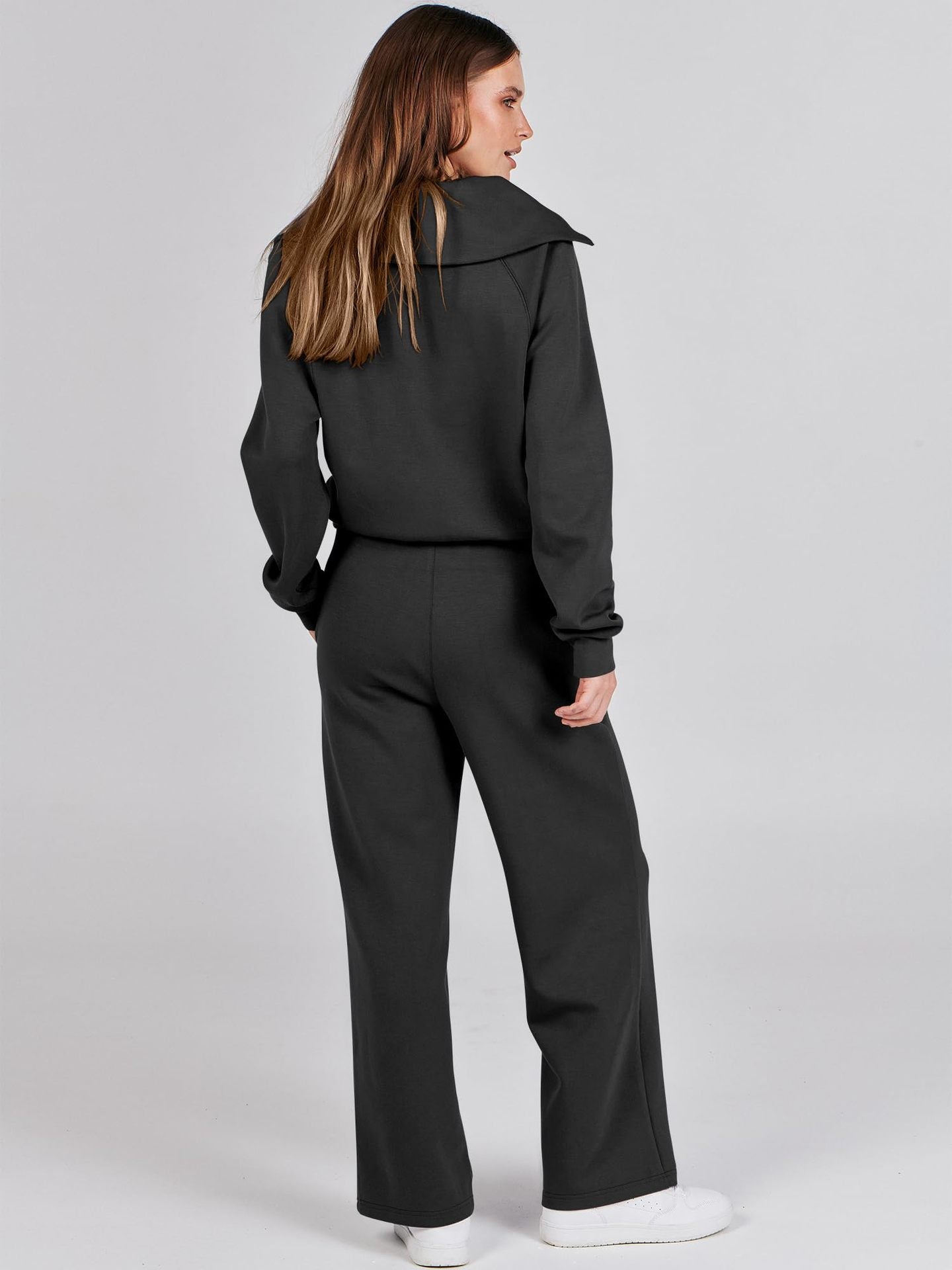 Damen Casual Set mit Zipper-Pullover und Weiter Hose