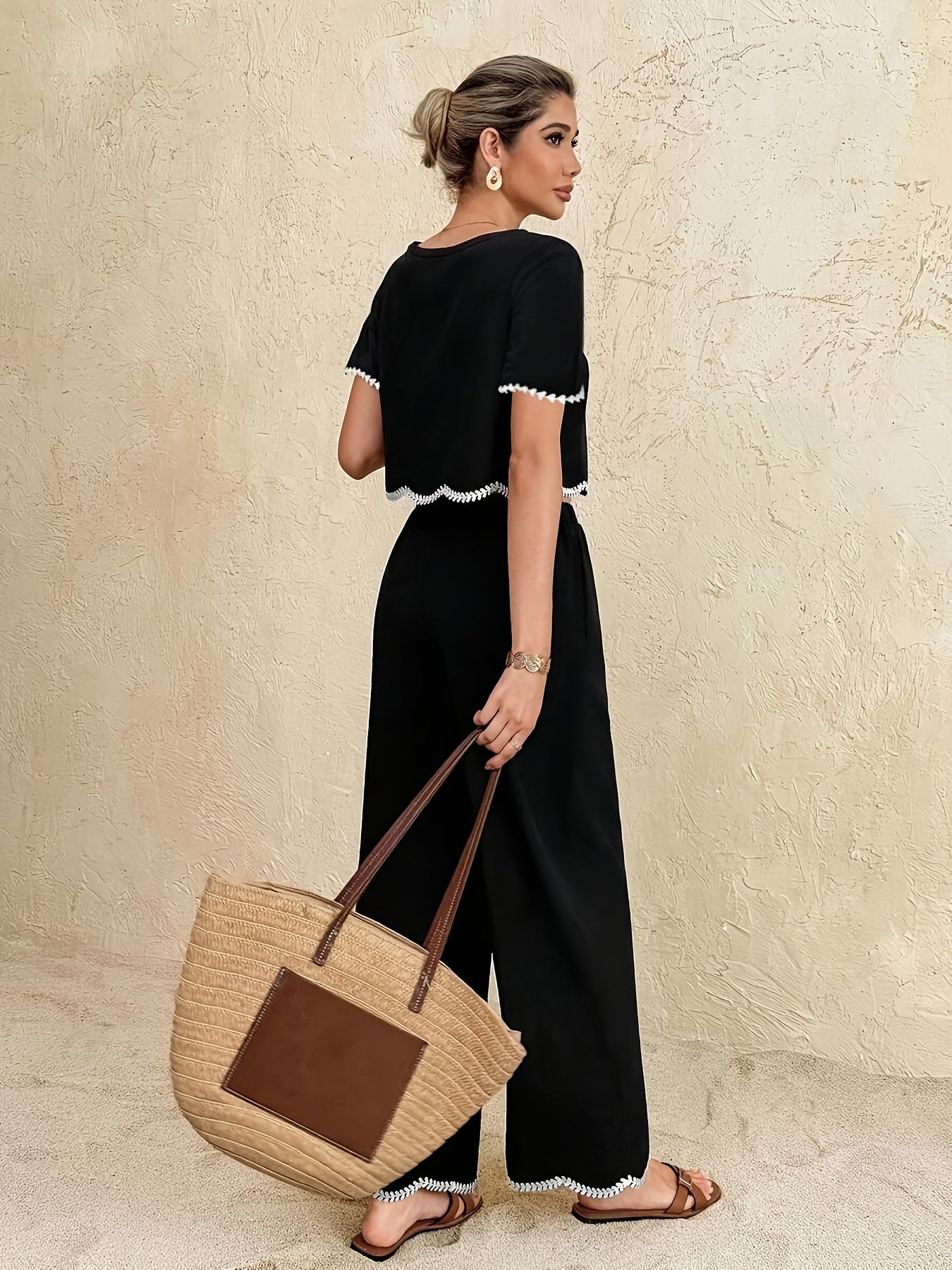 Damen Zweiteiliges Set mit Kontrastspitze und Hose