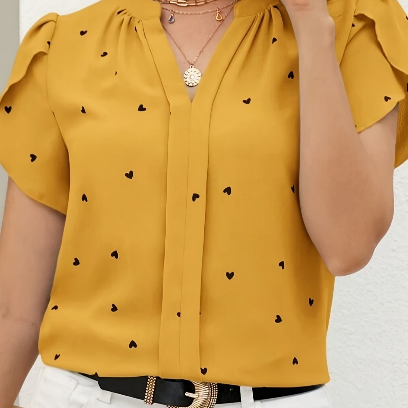 Damen Casual Bluse mit Herzmuster