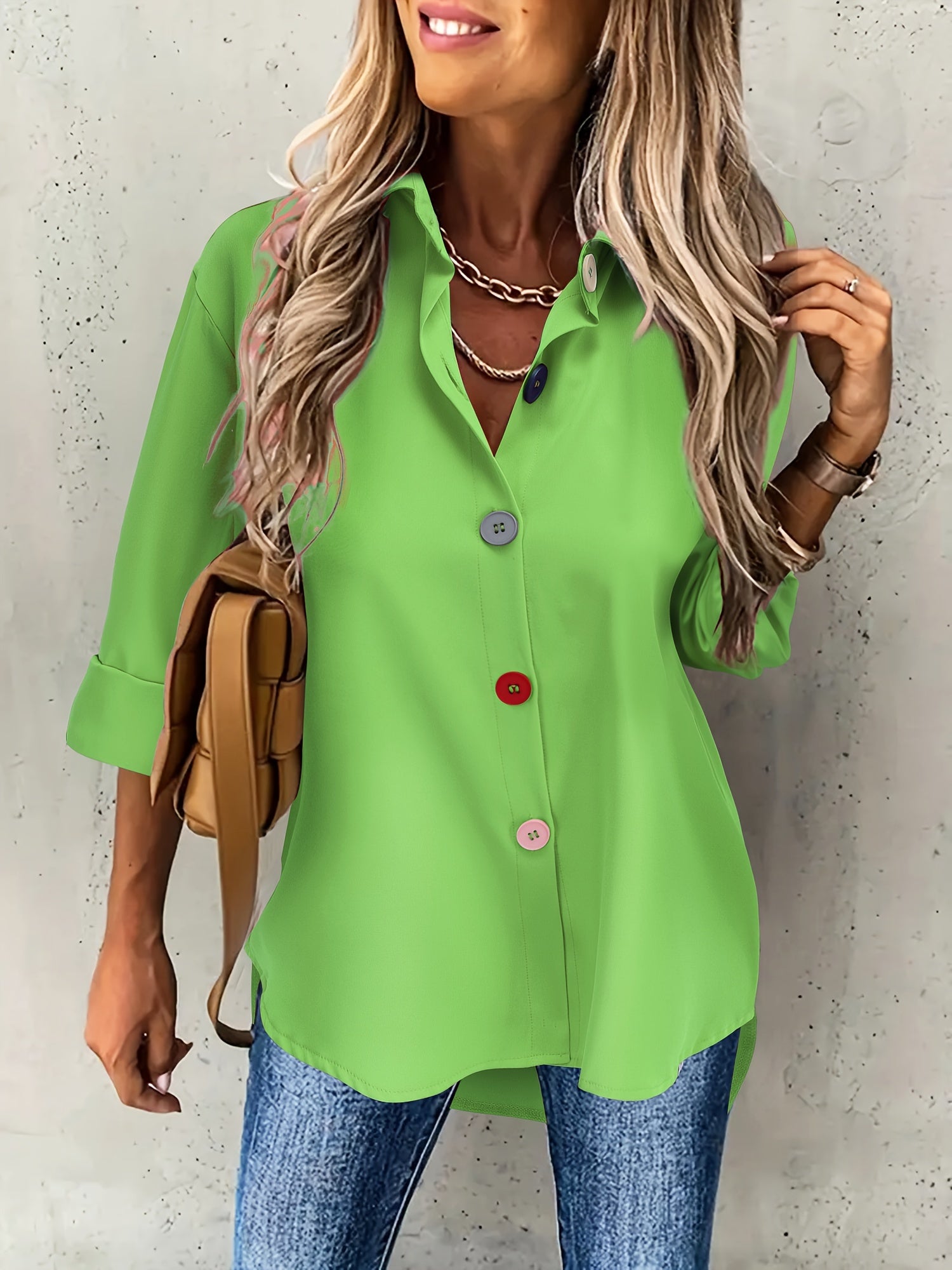 Damen Casual Bluse mit Knopfleiste