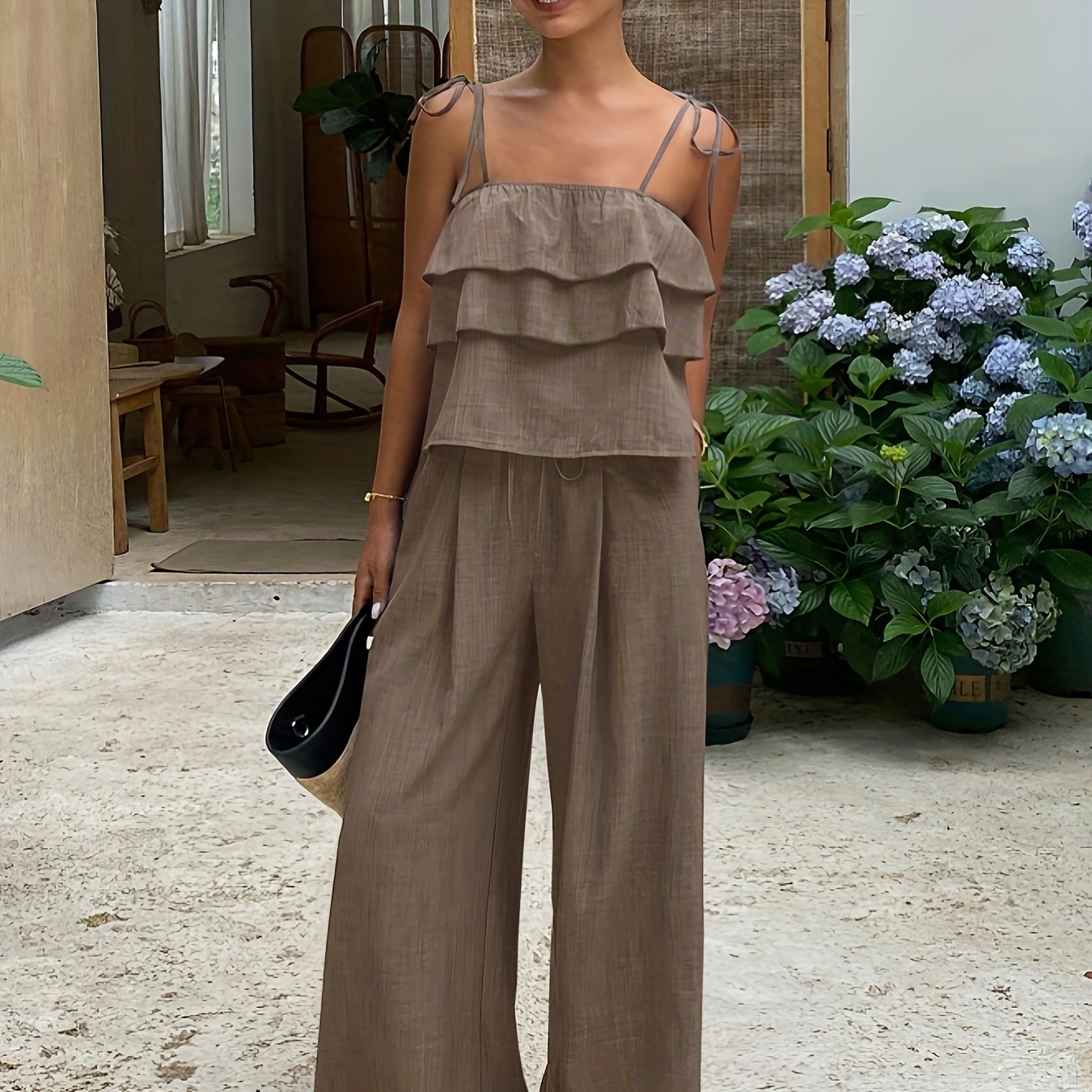 Damen 2-teiliges Set mit Rüschen-Cami und Bindehose