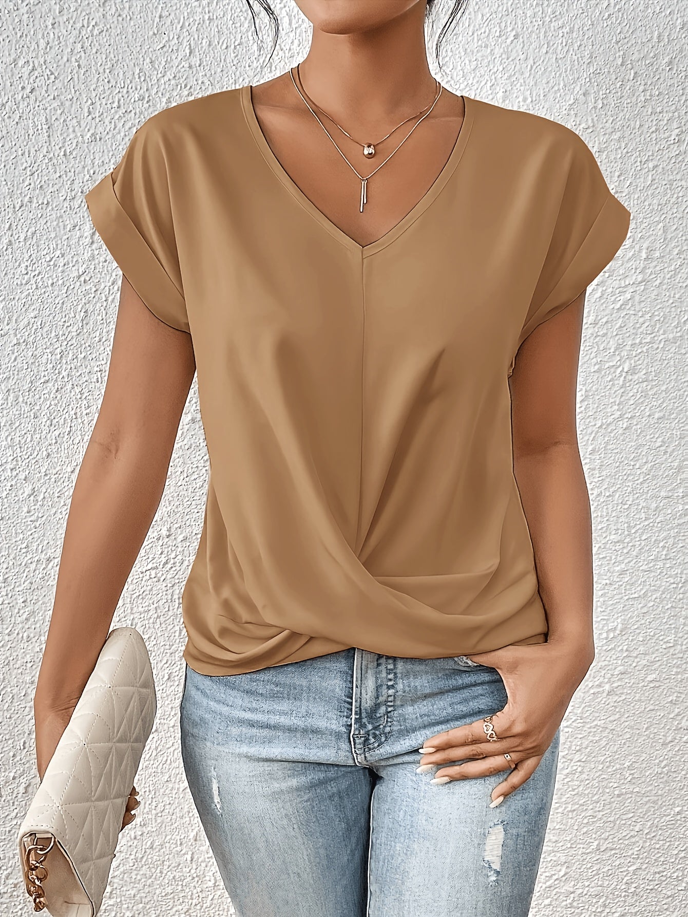 Damen Elegantes Kurzarm Top mit Herzausschnitt