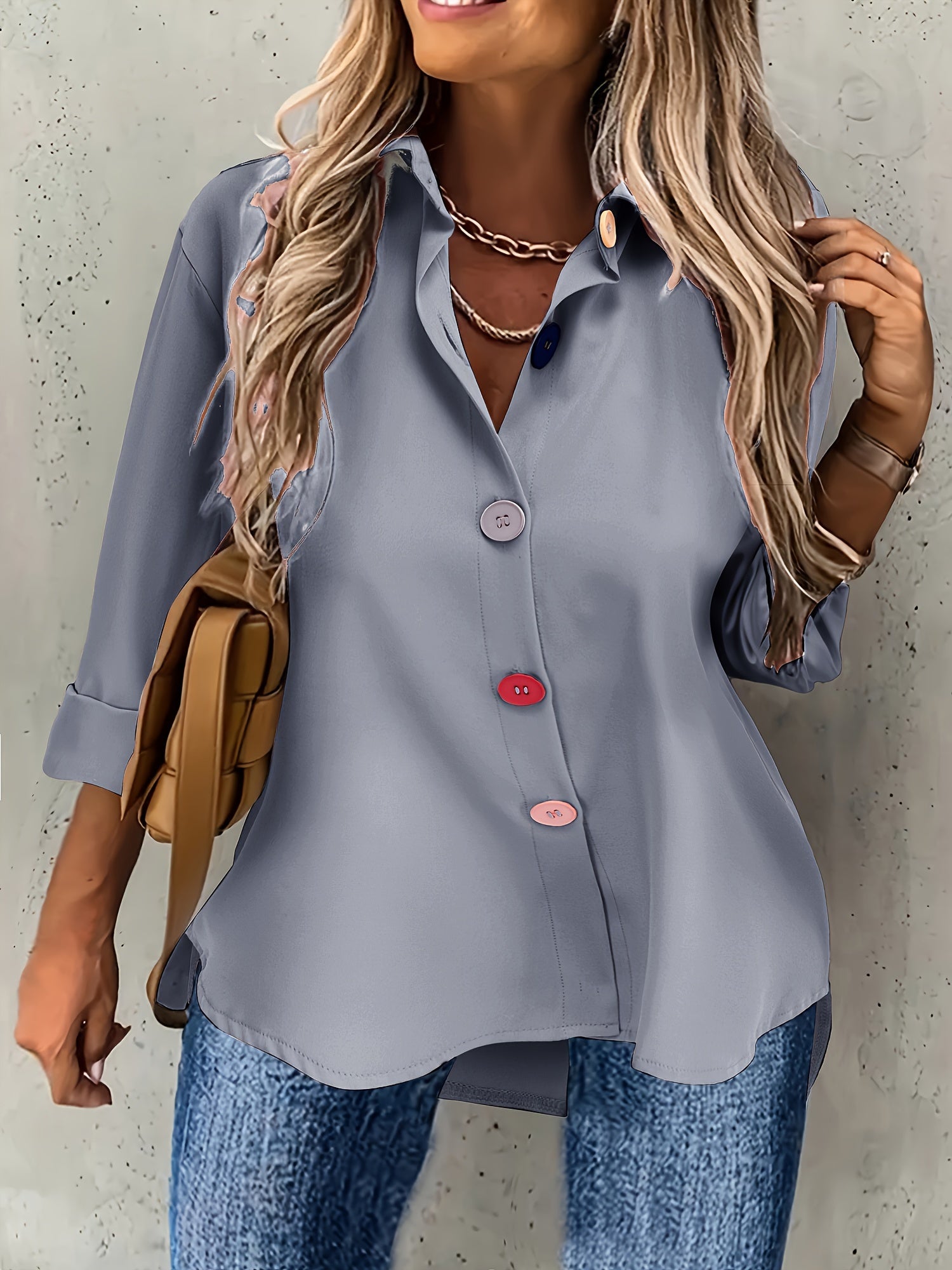 Damen Casual Bluse mit Knopfleiste