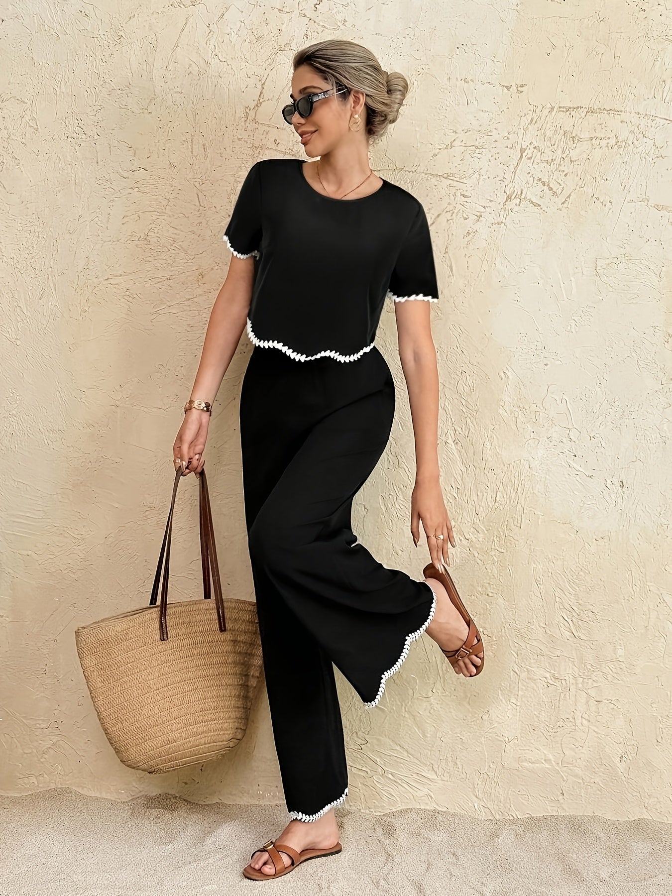 Damen Zweiteiliges Set mit Kontrastspitze und Hose