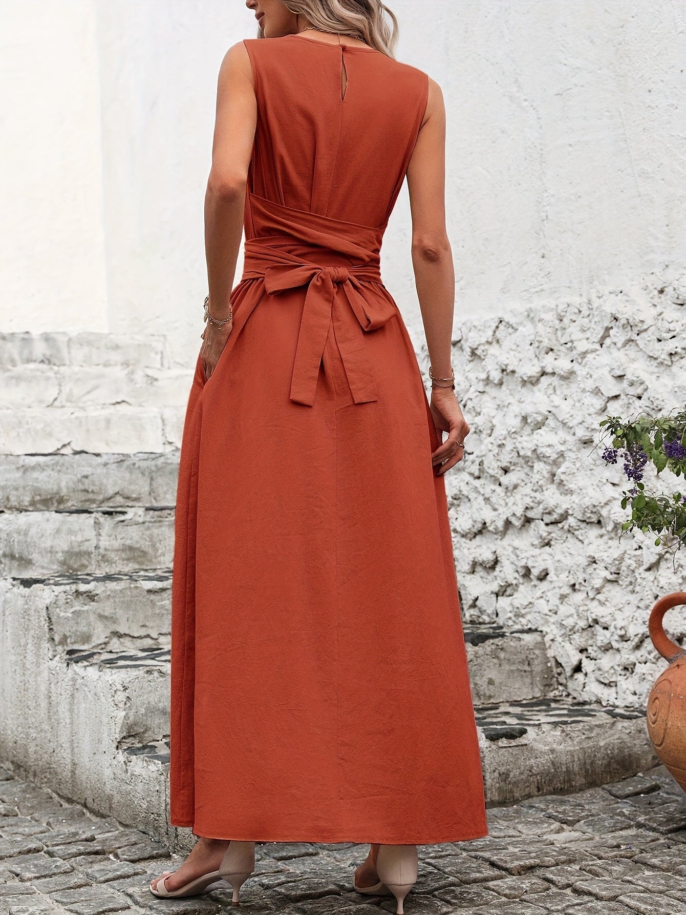 Damen Kleid – Ärmellos mit Schleifendetail Elegant