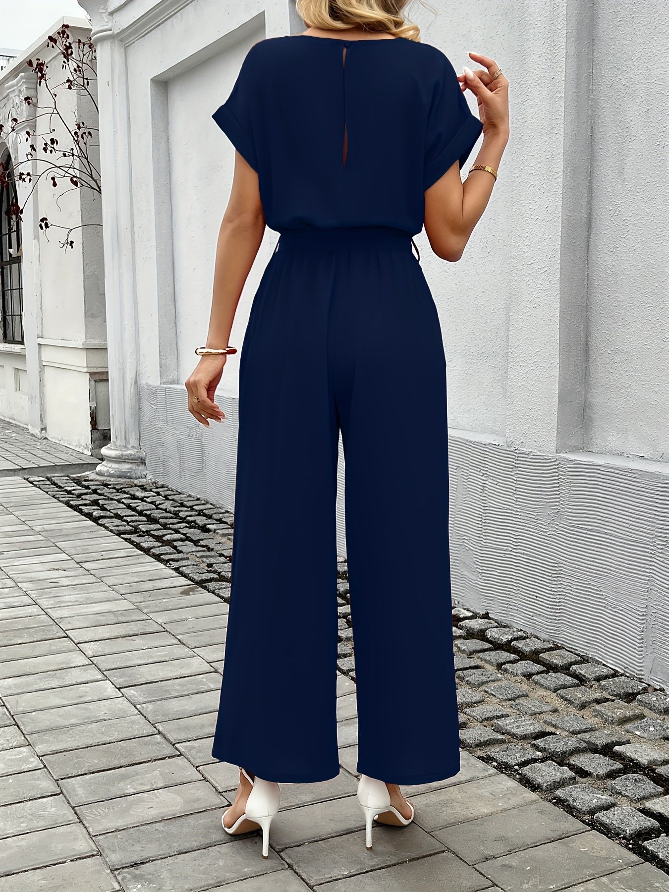 Damen Jumpsuit mit Gürtel und Weiter Hose