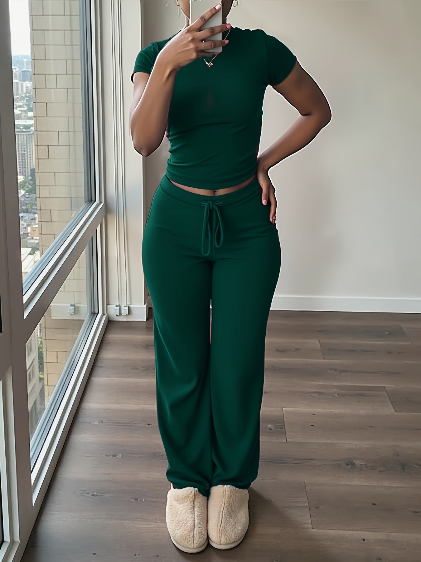 Damen 2-teiliges Set mit Kurzarmtop und Weiter Hose