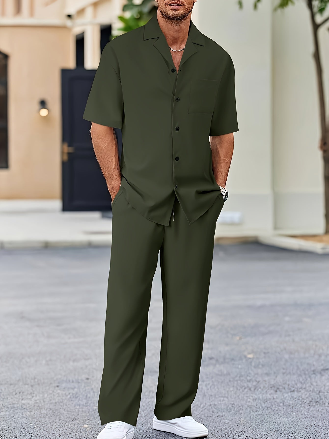Herren Kurzarm Set mit Hemd und Lockerer Hose