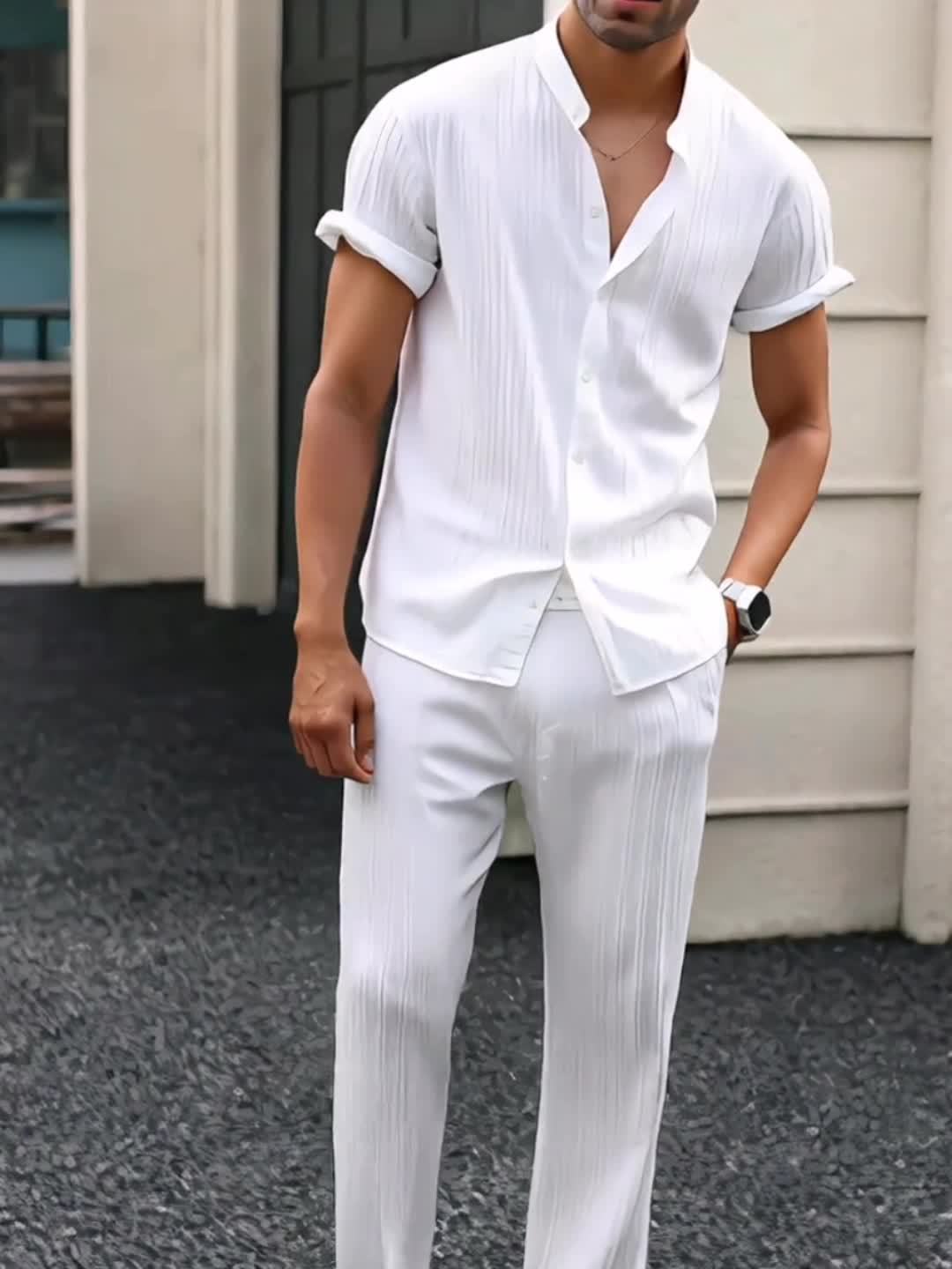 Herren Sommer Set mit Kurzarmhemd und Kordelzughose