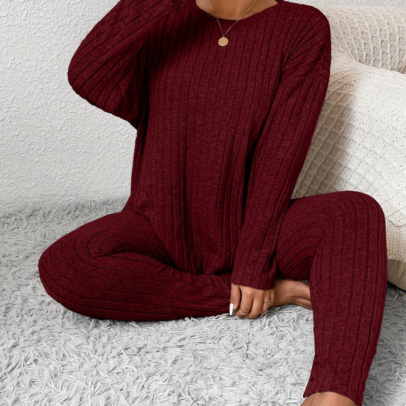 Damen Pyjama-Set in Großen Größen mit Langarm-Oberteil und Hose