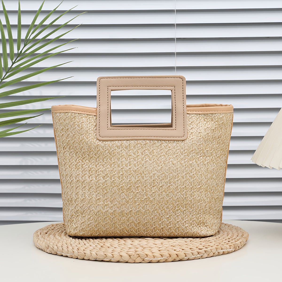 Damen Sommer Handtasche Beige Schwarz