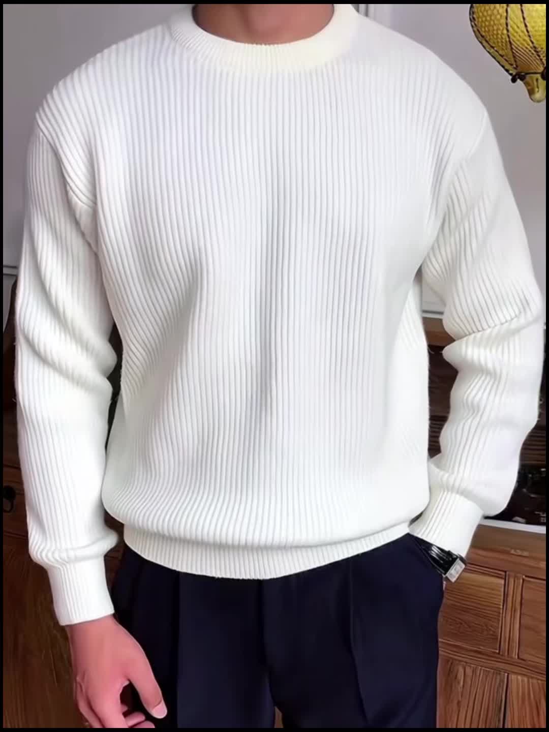 Herren Lockerer Strickpullover mit Rundhals
