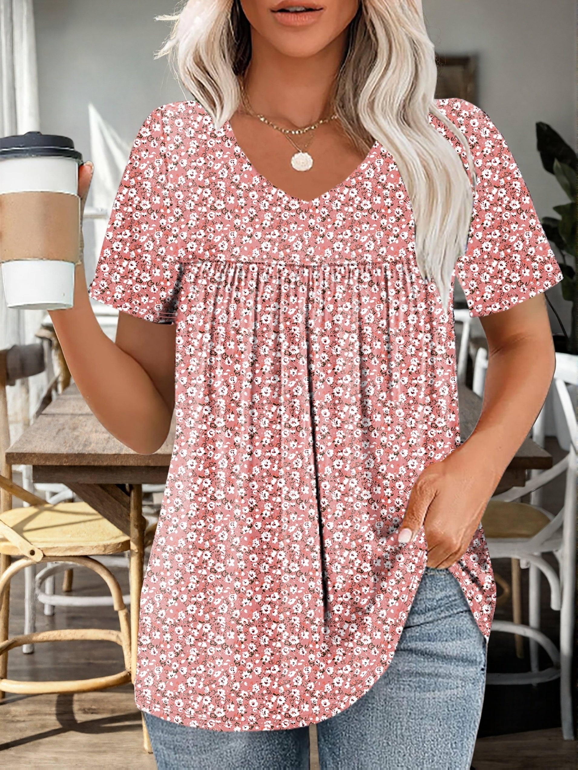 Damen Plus Size T-Shirt – Floraler Print Elegant