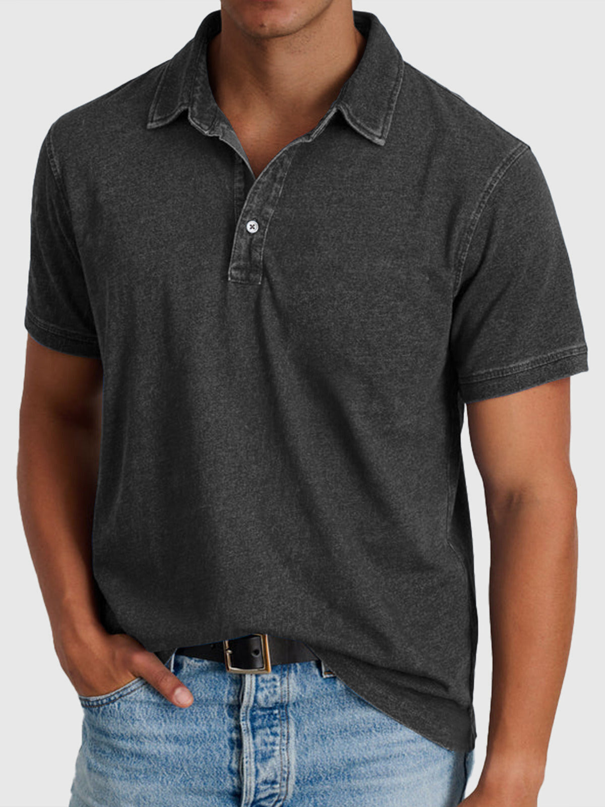 Martin Herren Polo – Baumwoll-Denim Kurzarm Lässig