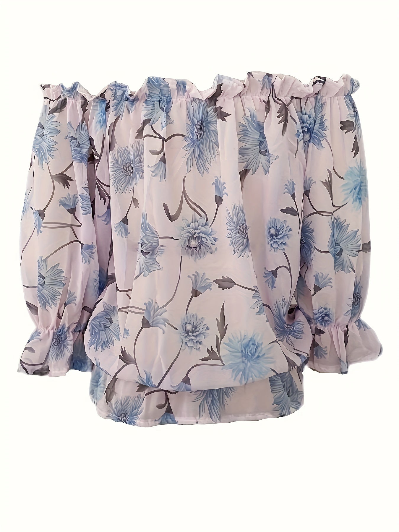 Damen One-Shoulder Chiffonbluse mit Laternenärmeln
