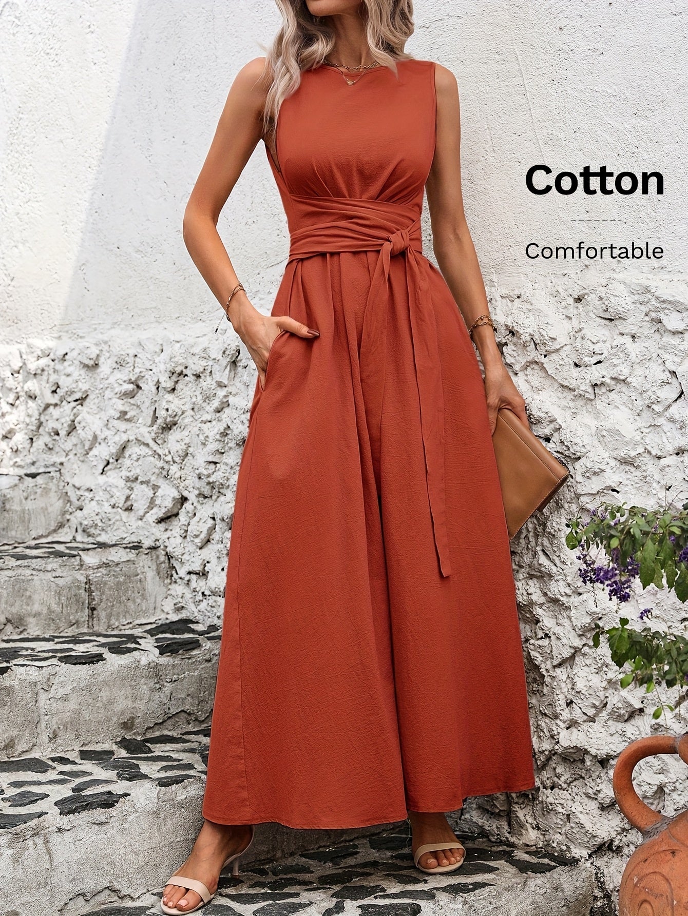 Damen Kleid – Ärmellos mit Schleifendetail Elegant