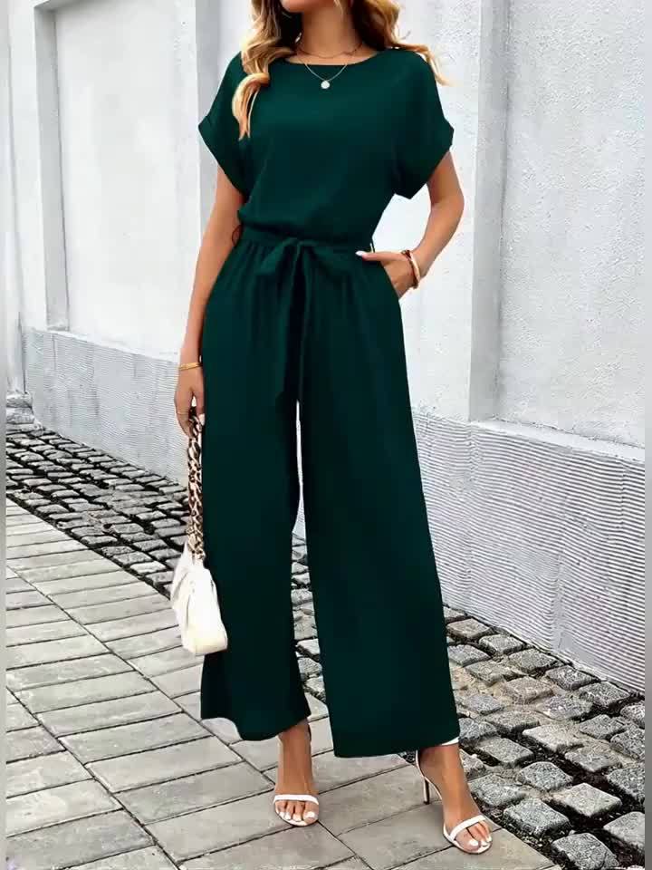 Damen Jumpsuit mit Gürtel und Weiter Hose