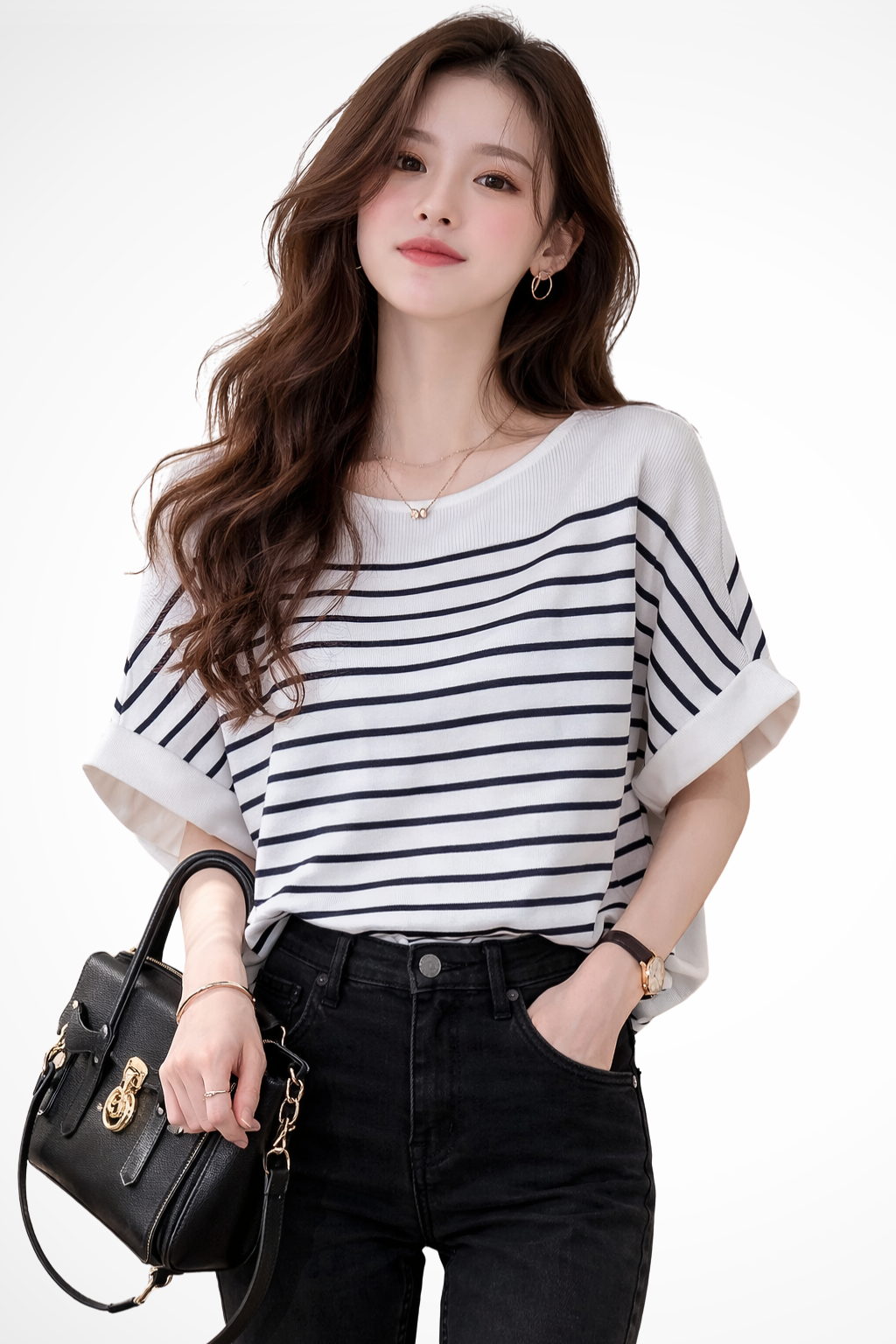Tilda | Damen Oversize Shirt – Gestreift & Rundhals Modern