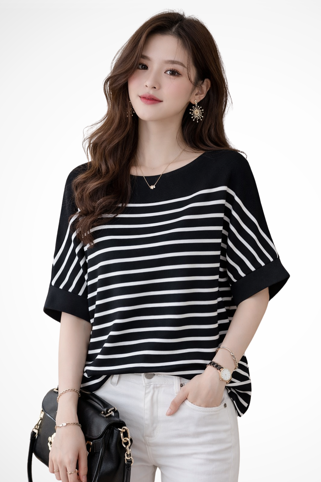 Tilda | Damen Oversize Shirt – Gestreift & Rundhals Modern