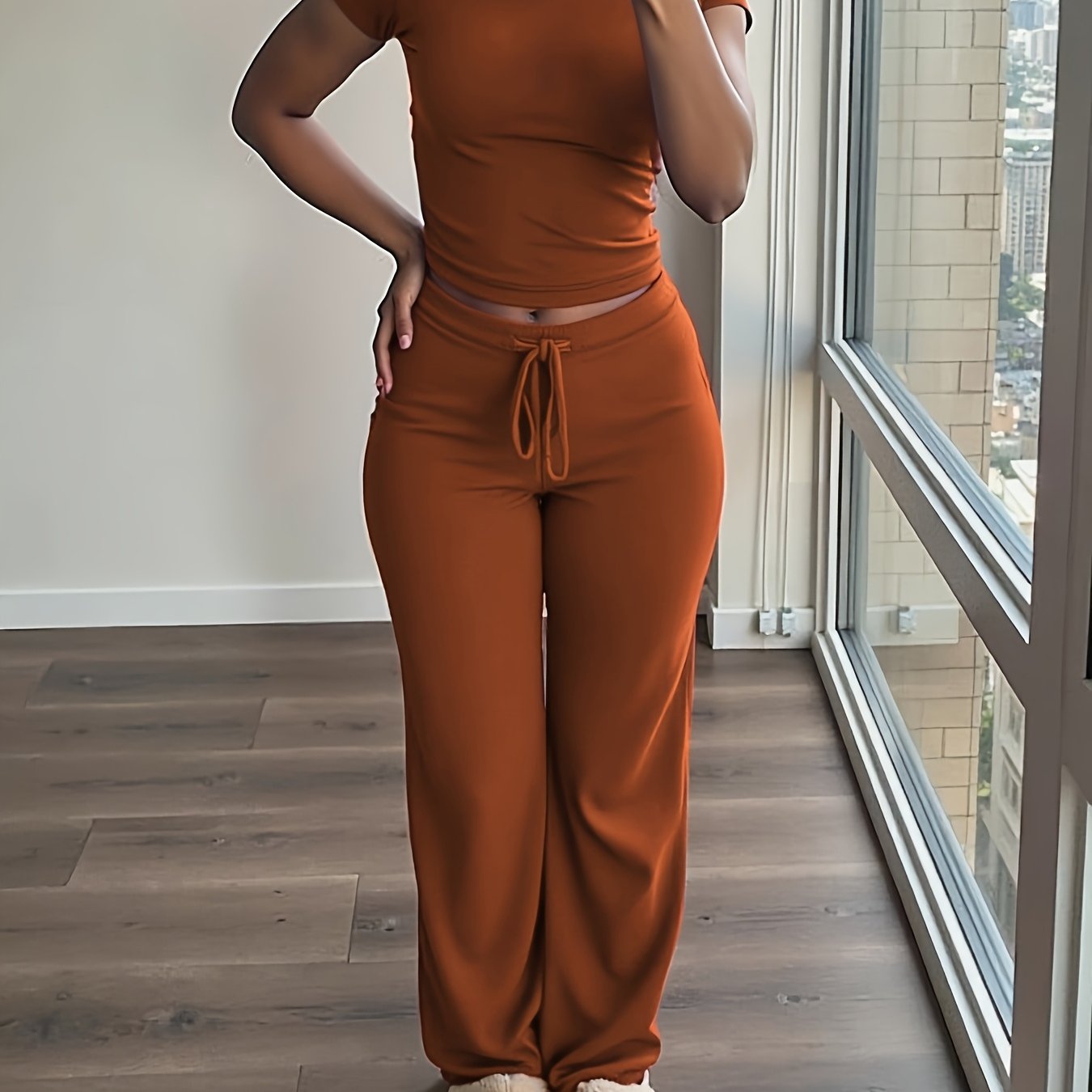 Damen 2-teiliges Set mit Kurzarmtop und Weiter Hose