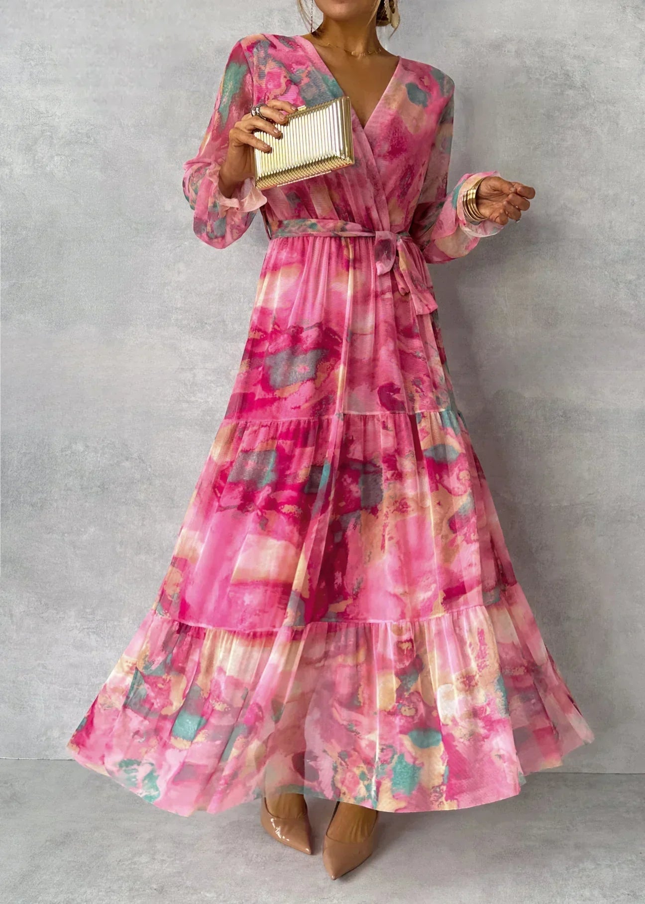 Damen Fließendes Maxikleid mit Plissee & Blumenmuster