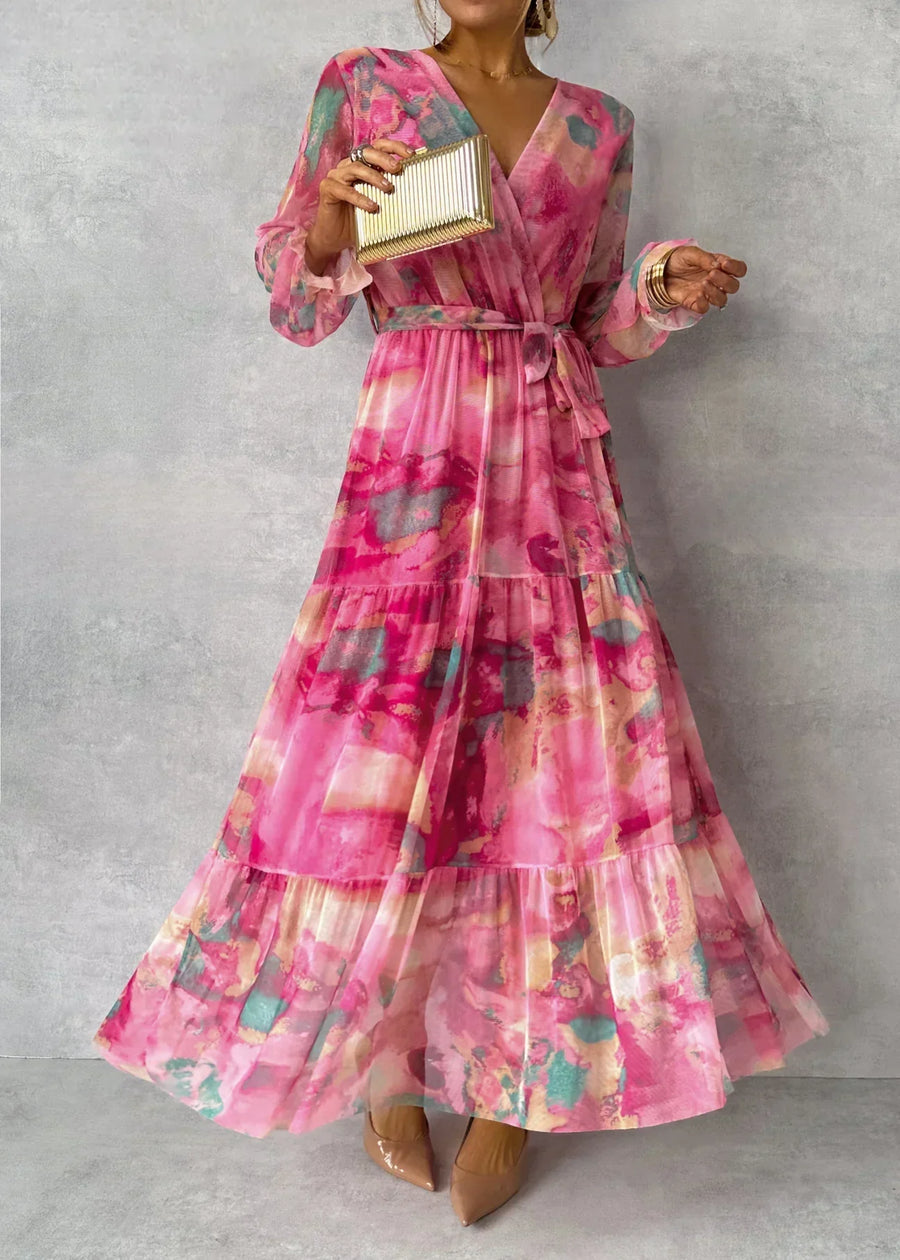 Damen Fließendes Maxikleid mit Plissee & Blumenmuster