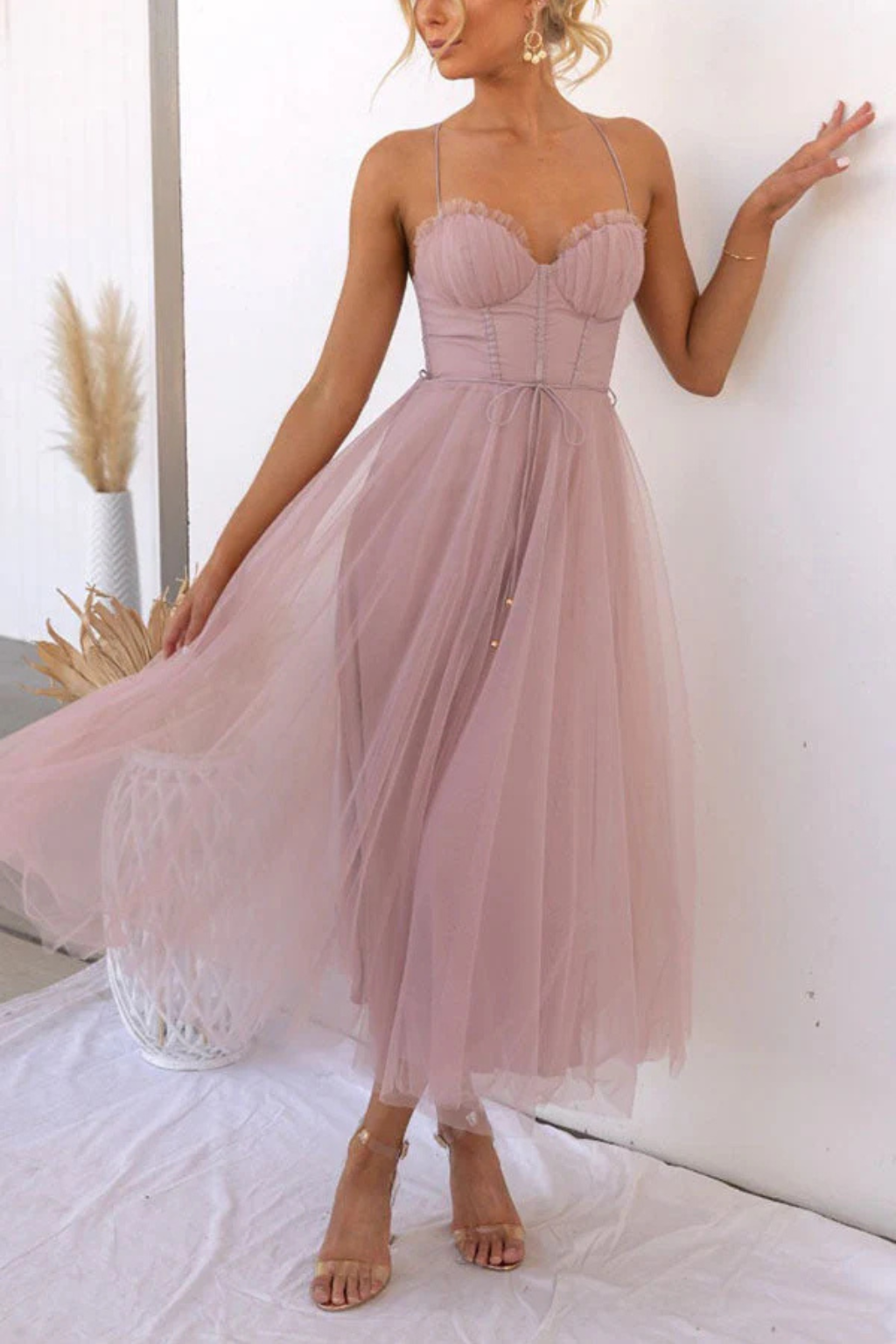 Florence Damen Midikleid – Korsett Tüll & Gestuft Elegant