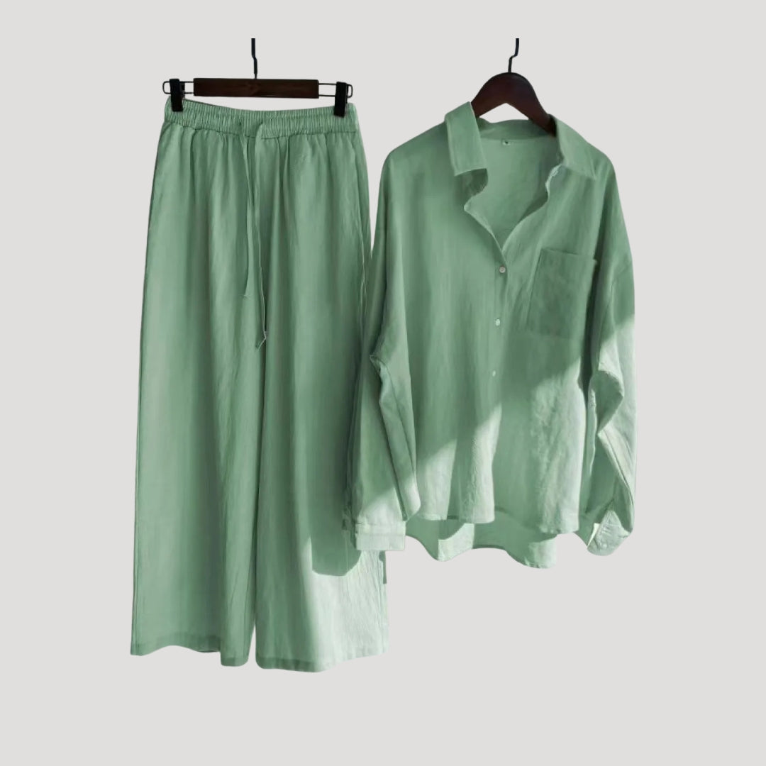 Damen Leinen Set – Hemd & Weite Hose