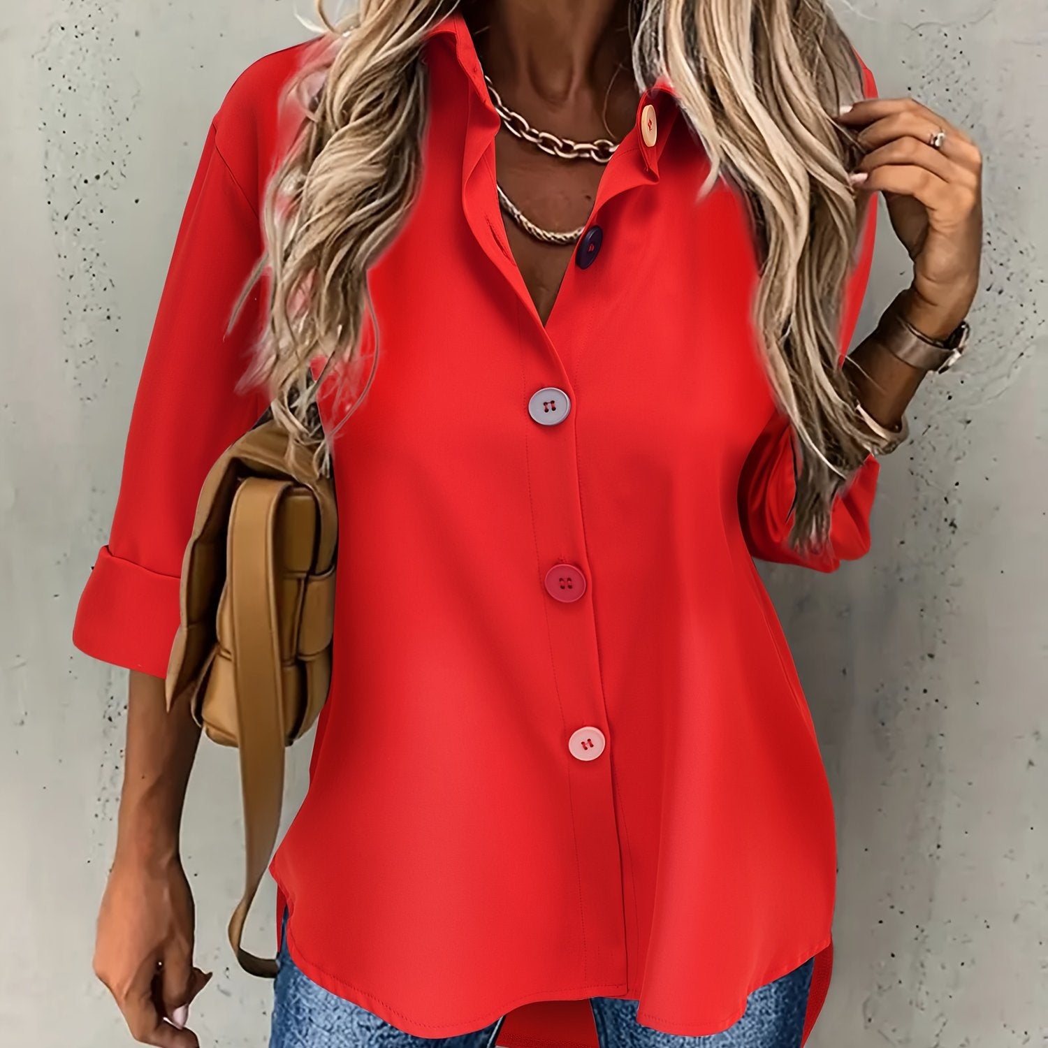 Damen Casual Bluse mit Knopfleiste