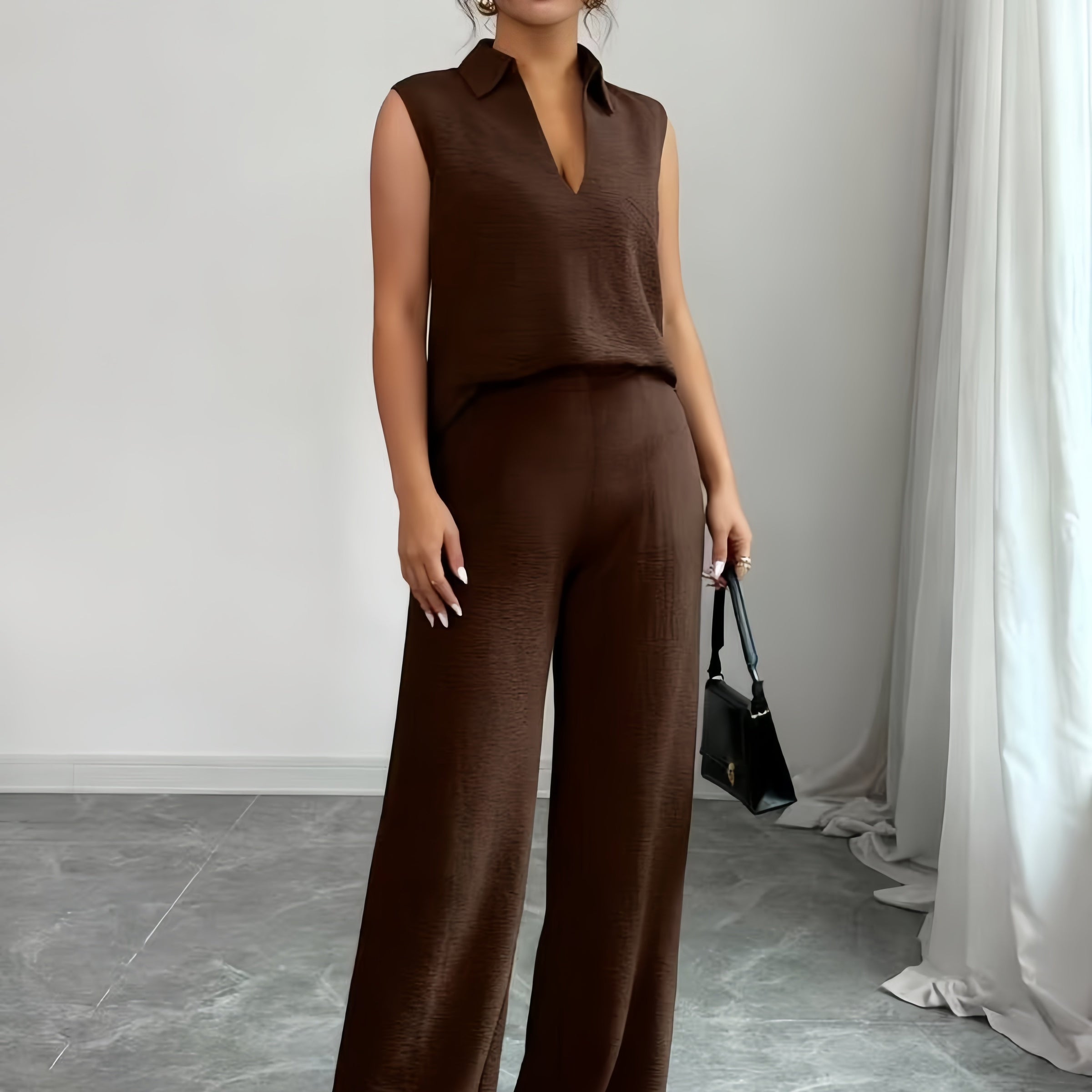 Damen Zweiteiliges Set mit V-Ausschnitt und Gerader Hose