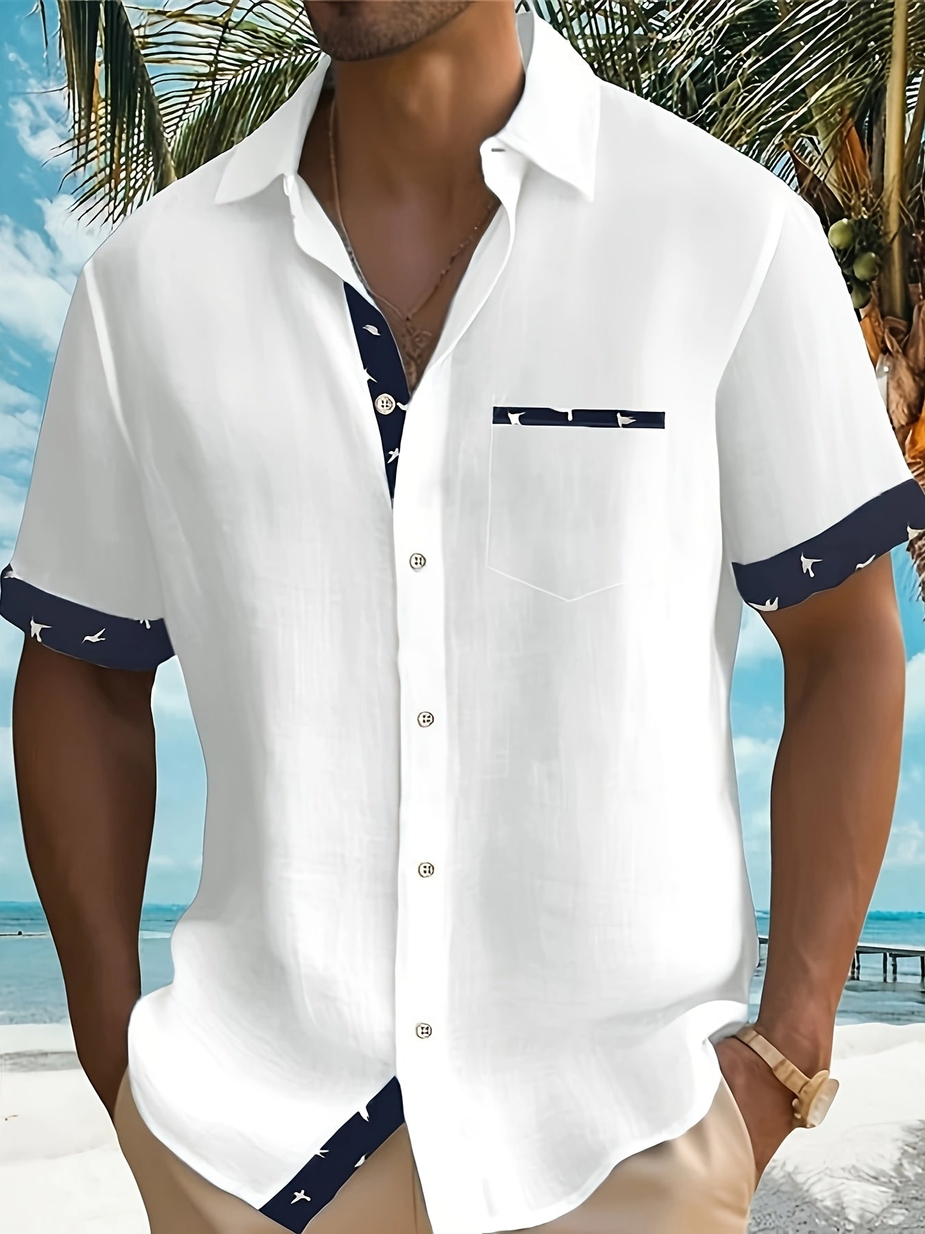 Herren Sommerhemd mit Patchwork-Design und Print