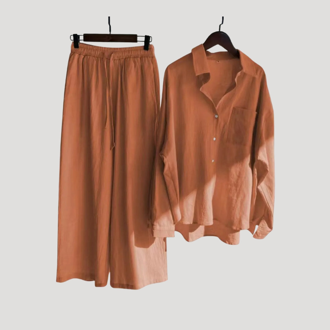 Damen Leinen Set – Hemd & Weite Hose