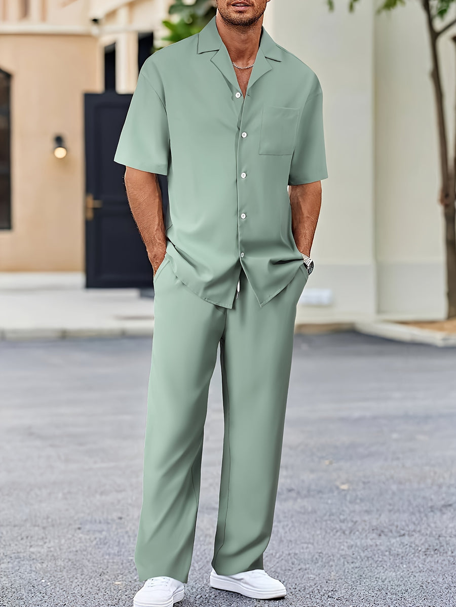Herren Kurzarm Set mit Hemd und Lockerer Hose