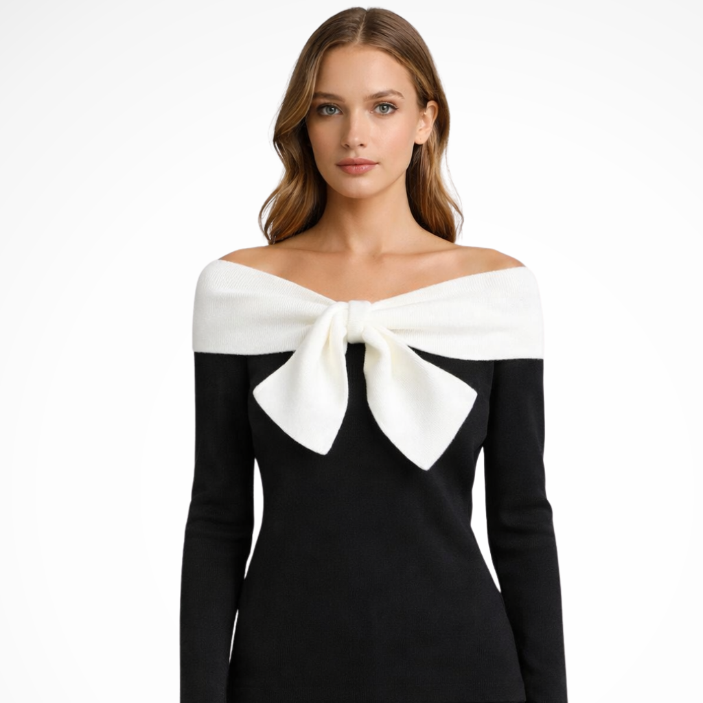 Camille | Damen Pullover – Off-Shoulder & Schleife Elegant