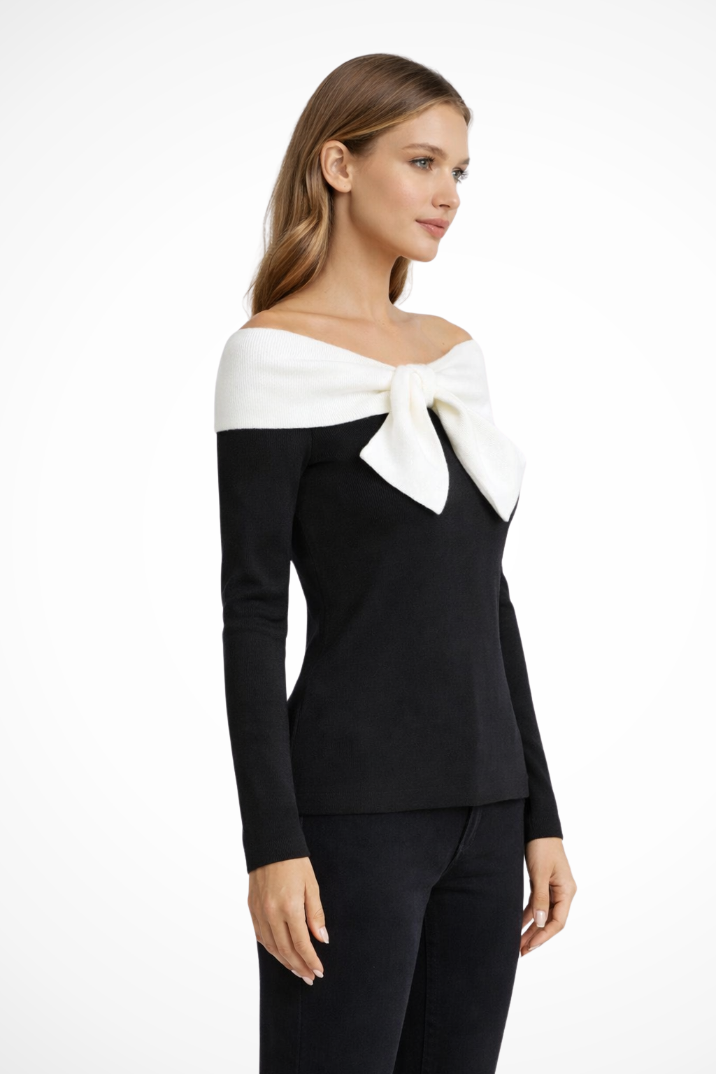 Camille | Damen Pullover – Off-Shoulder & Schleife Elegant