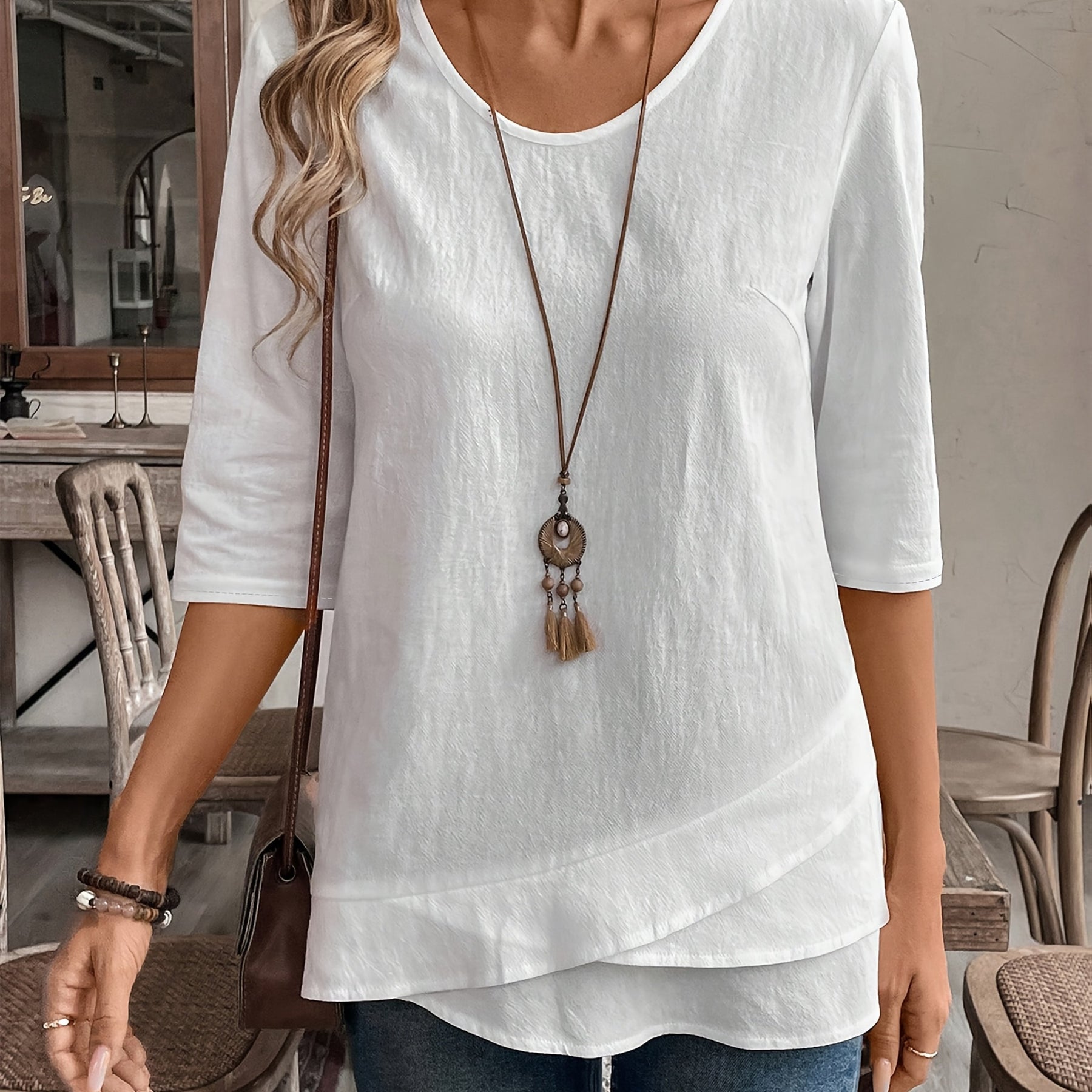 Damen Shirt – Rundhals Patchwork & Lässig
