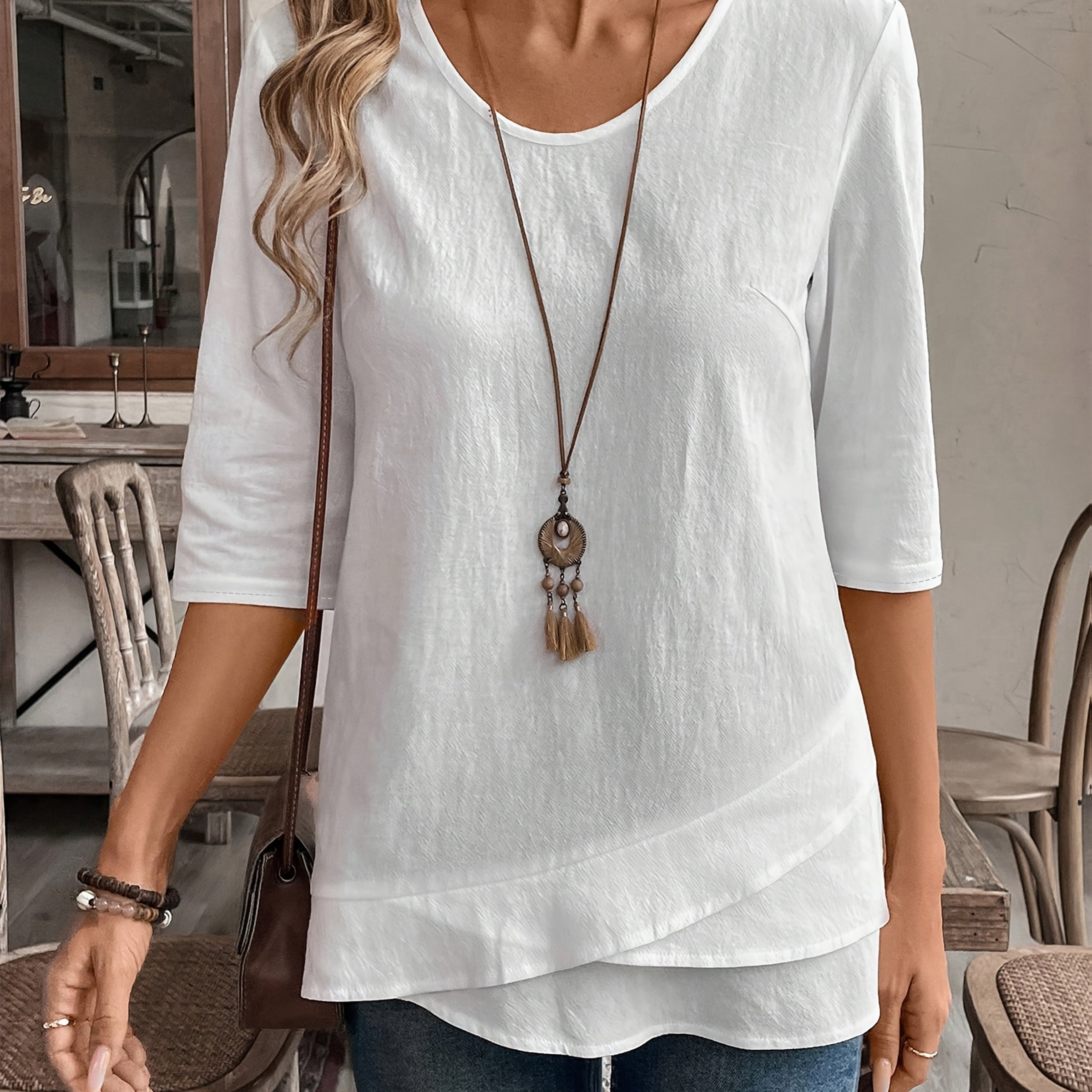 Damen Shirt – Rundhals Patchwork & Lässig