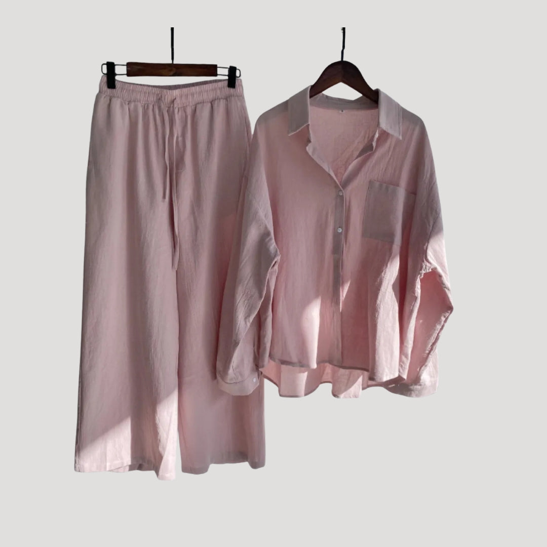 Damen Leinen Set – Hemd & Weite Hose