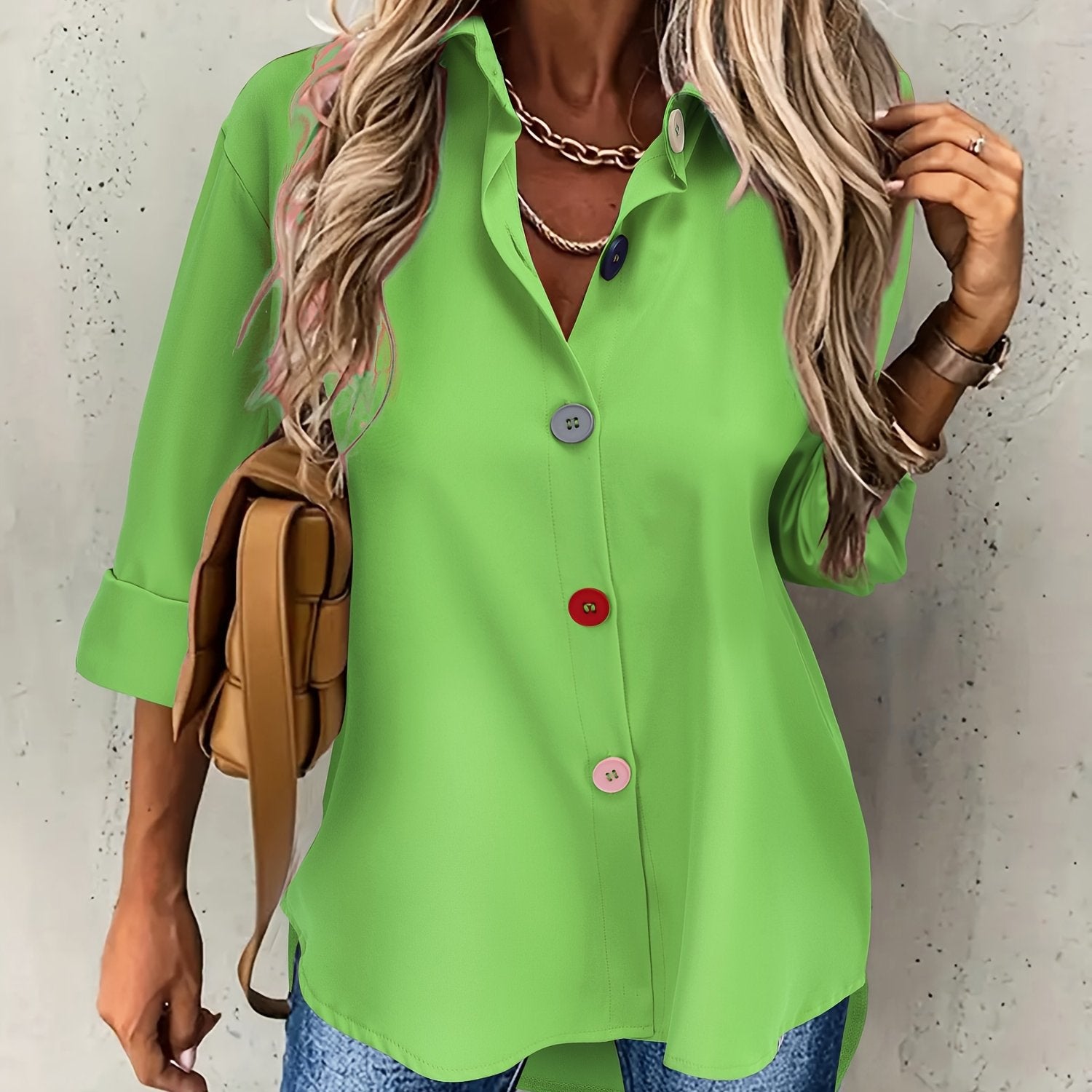 Damen Casual Bluse mit Knopfleiste
