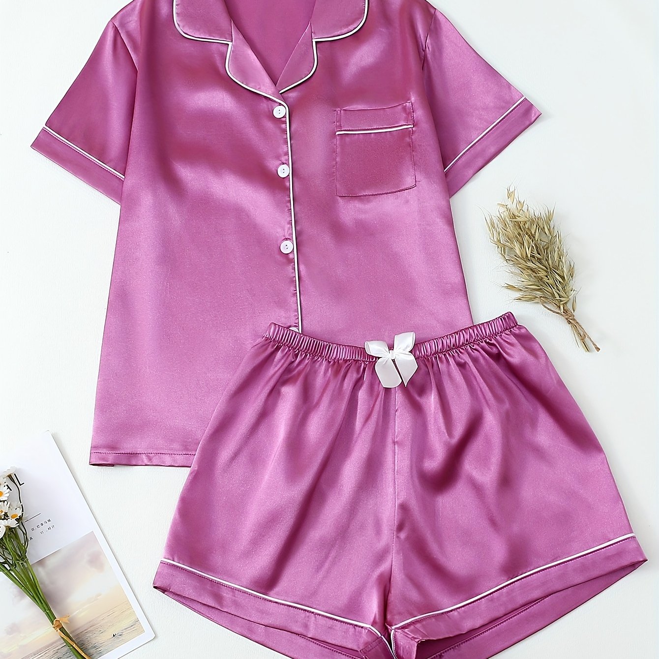 Damen Pyjama Set – Satin Kurzarm Elegant