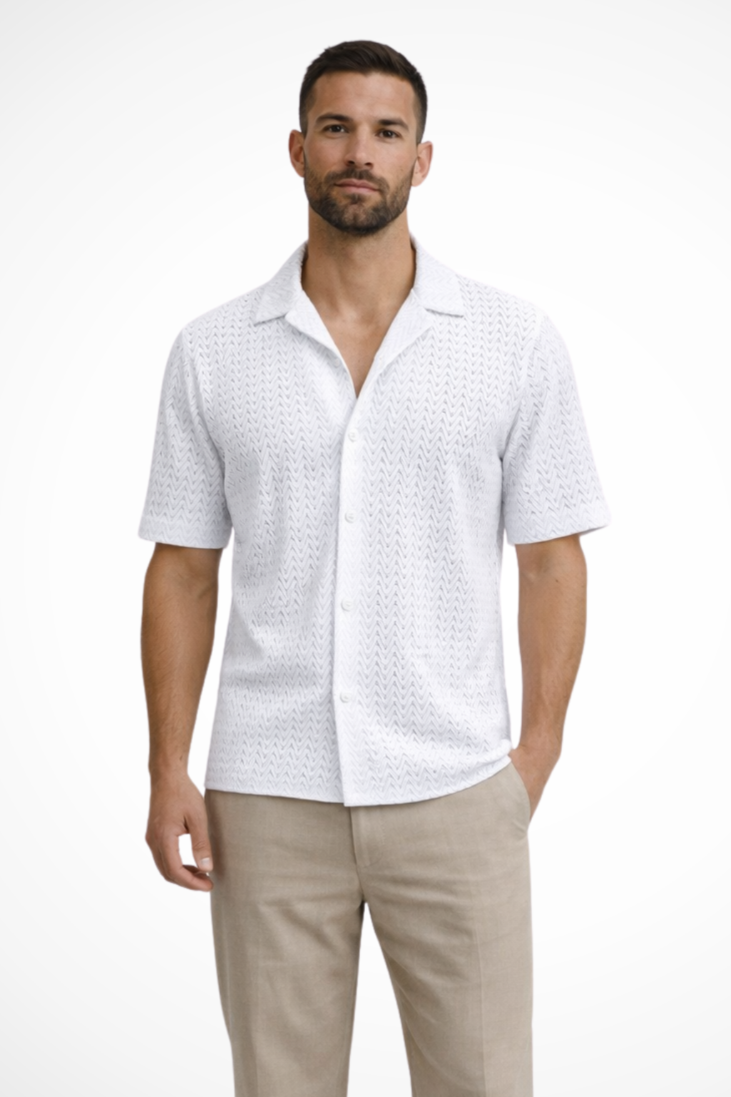 Solano | Herren Sommerhemd – Kurzarm & Struktur Chevron Muster