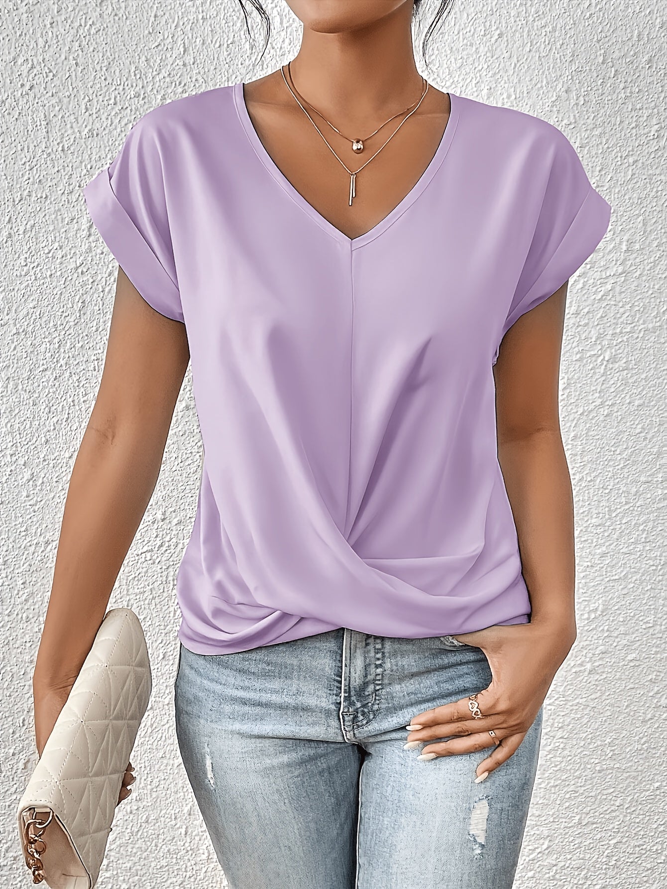 Damen Elegantes Kurzarm Top mit Herzausschnitt