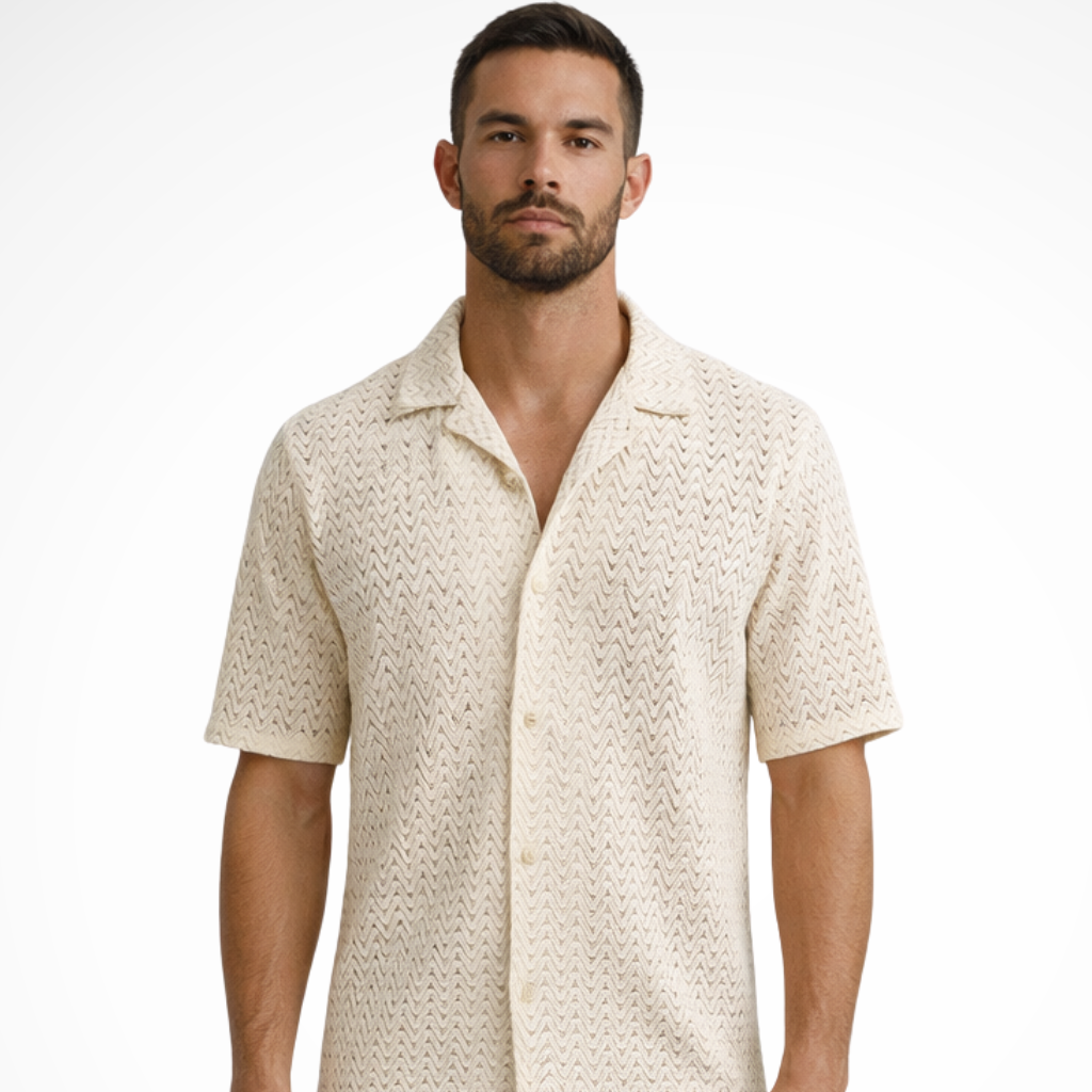 Solano | Herren Sommerhemd – Kurzarm & Struktur Chevron Muster