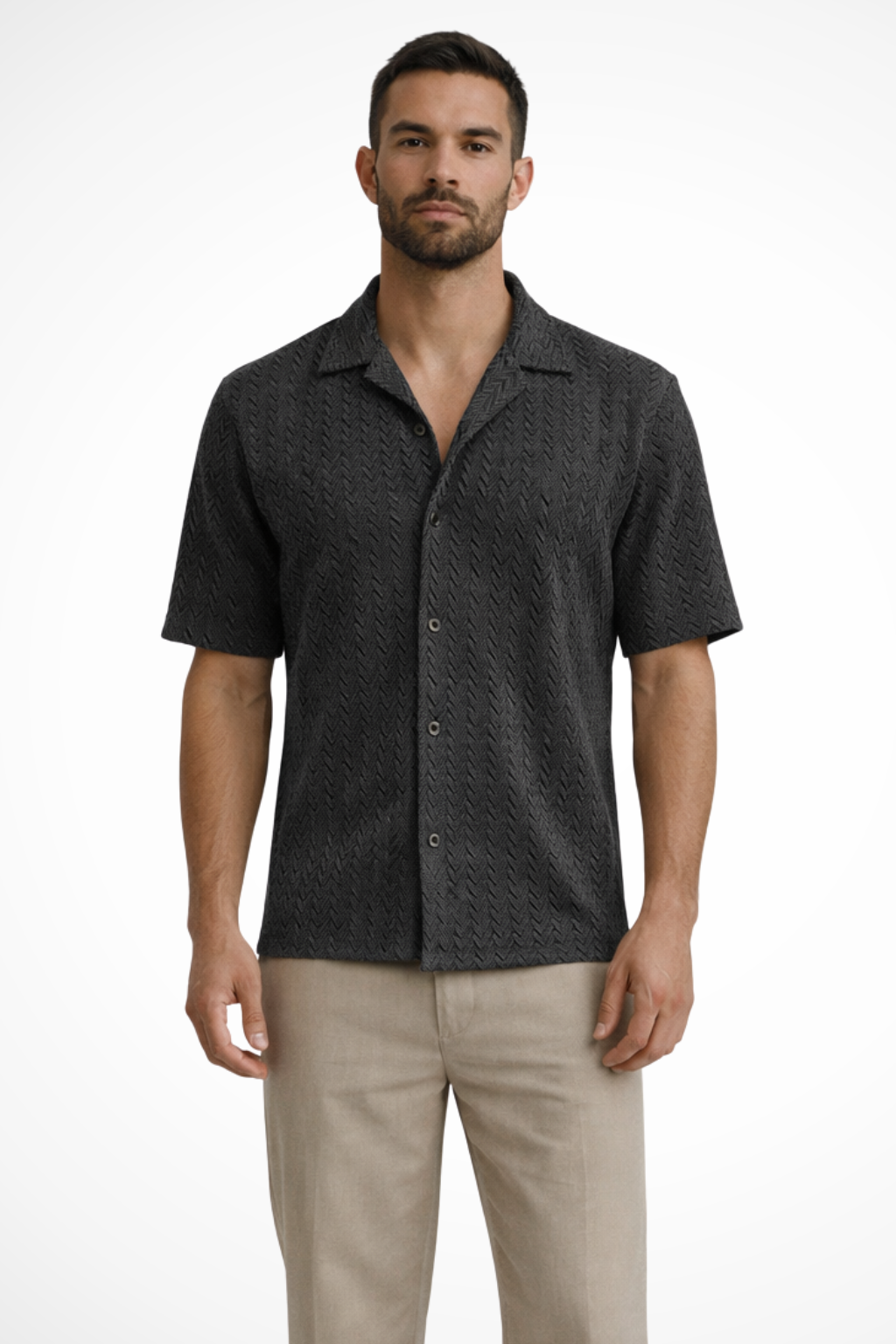 Solano | Herren Sommerhemd – Kurzarm & Struktur Chevron Muster